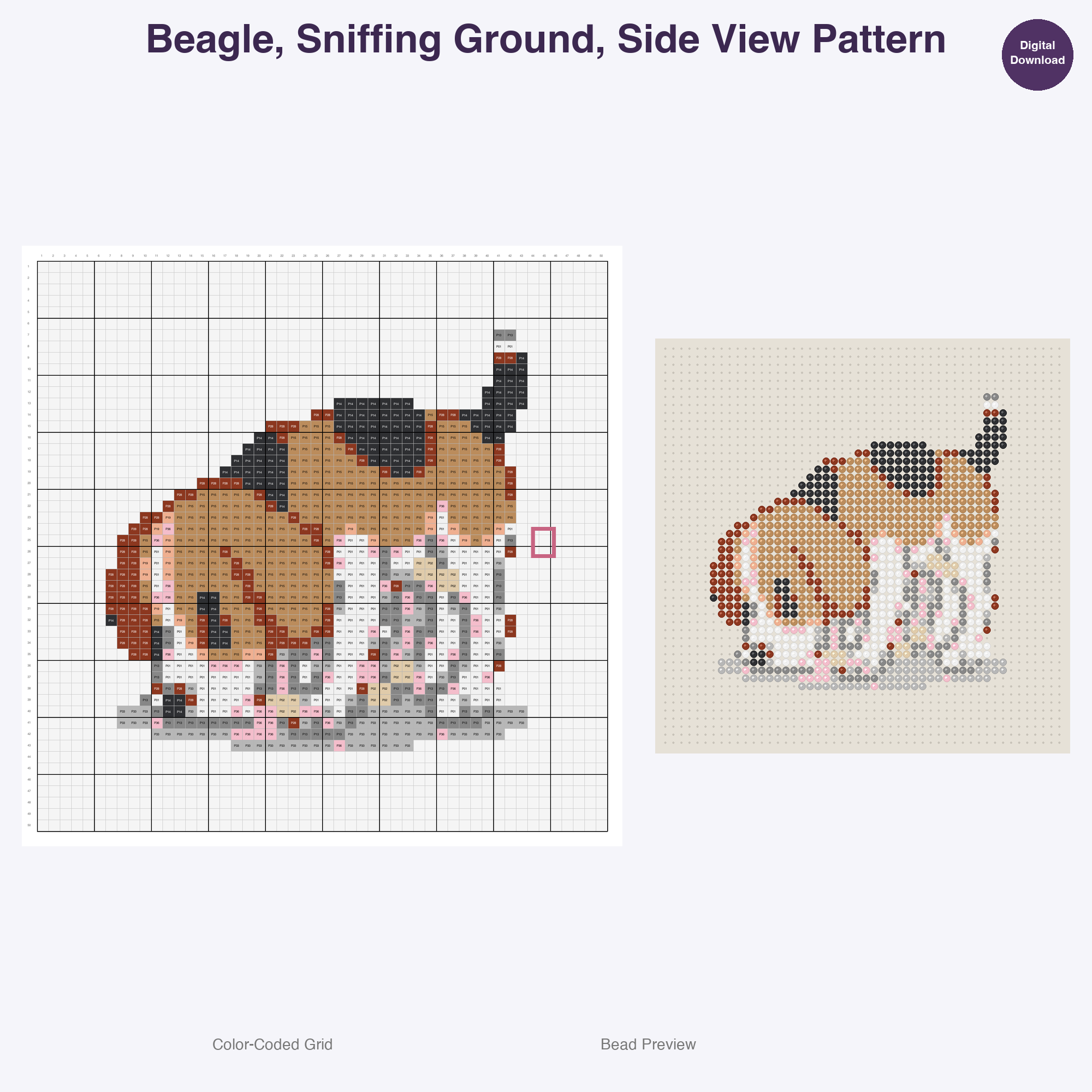Pedigree Pup Pals Perler Bead Patterns, 48 Designs x 3 Grid Sizes (29x29 + 50x50 + 128x128), Fuse Bead PDF Digital Download