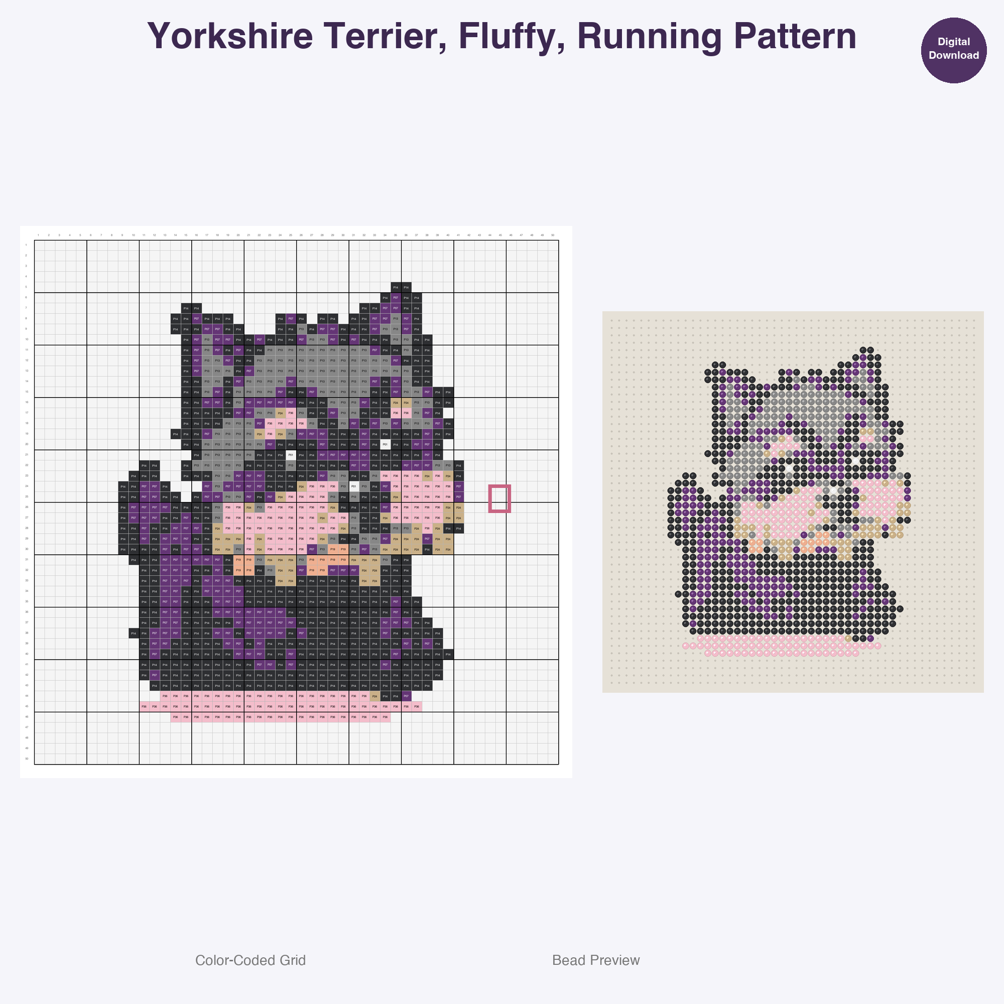 Pedigree Pup Pals Perler Bead Patterns, 48 Designs x 3 Grid Sizes (29x29 + 50x50 + 128x128), Fuse Bead PDF Digital Download