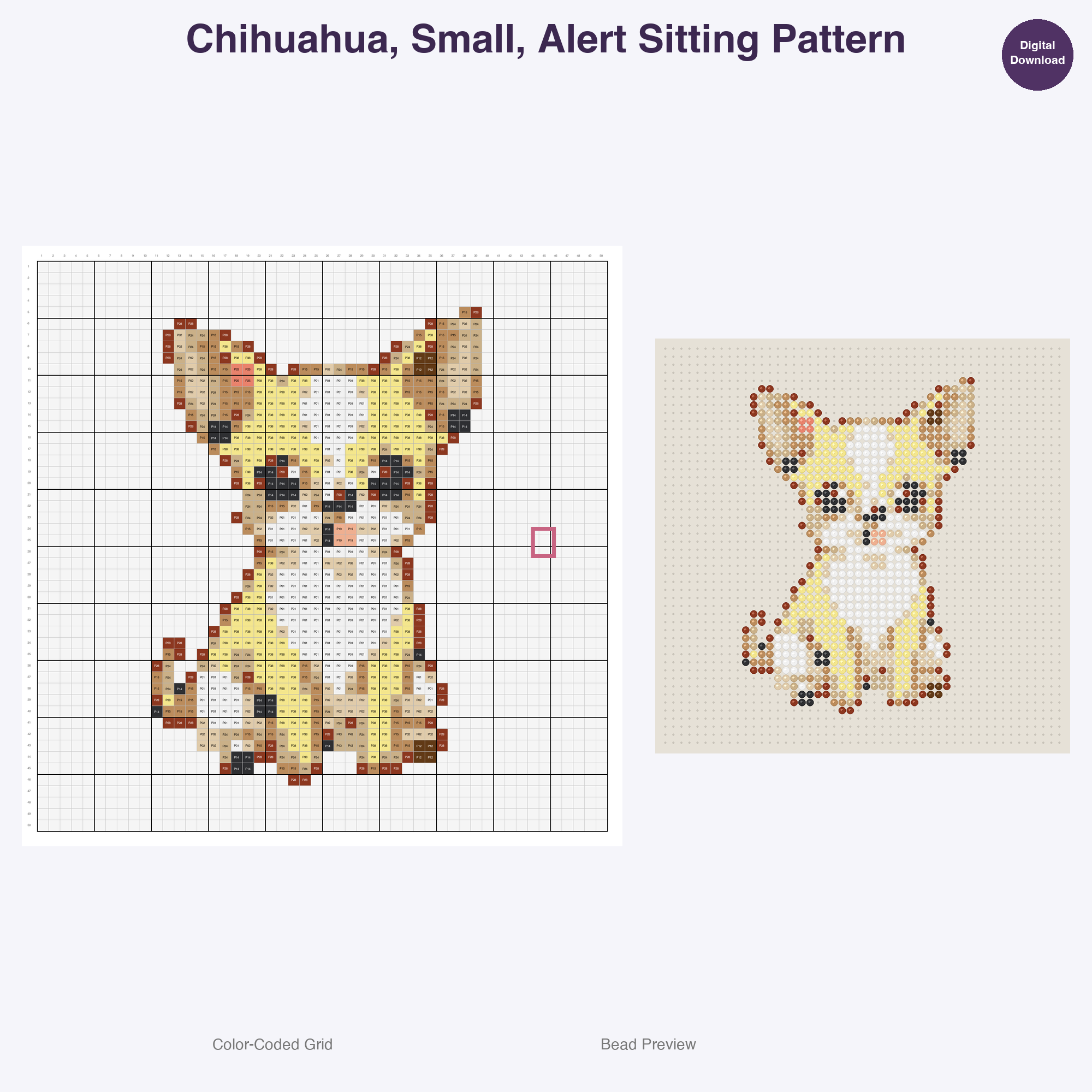 Pedigree Pup Pals Perler Bead Patterns, 48 Designs x 3 Grid Sizes (29x29 + 50x50 + 128x128), Fuse Bead PDF Digital Download