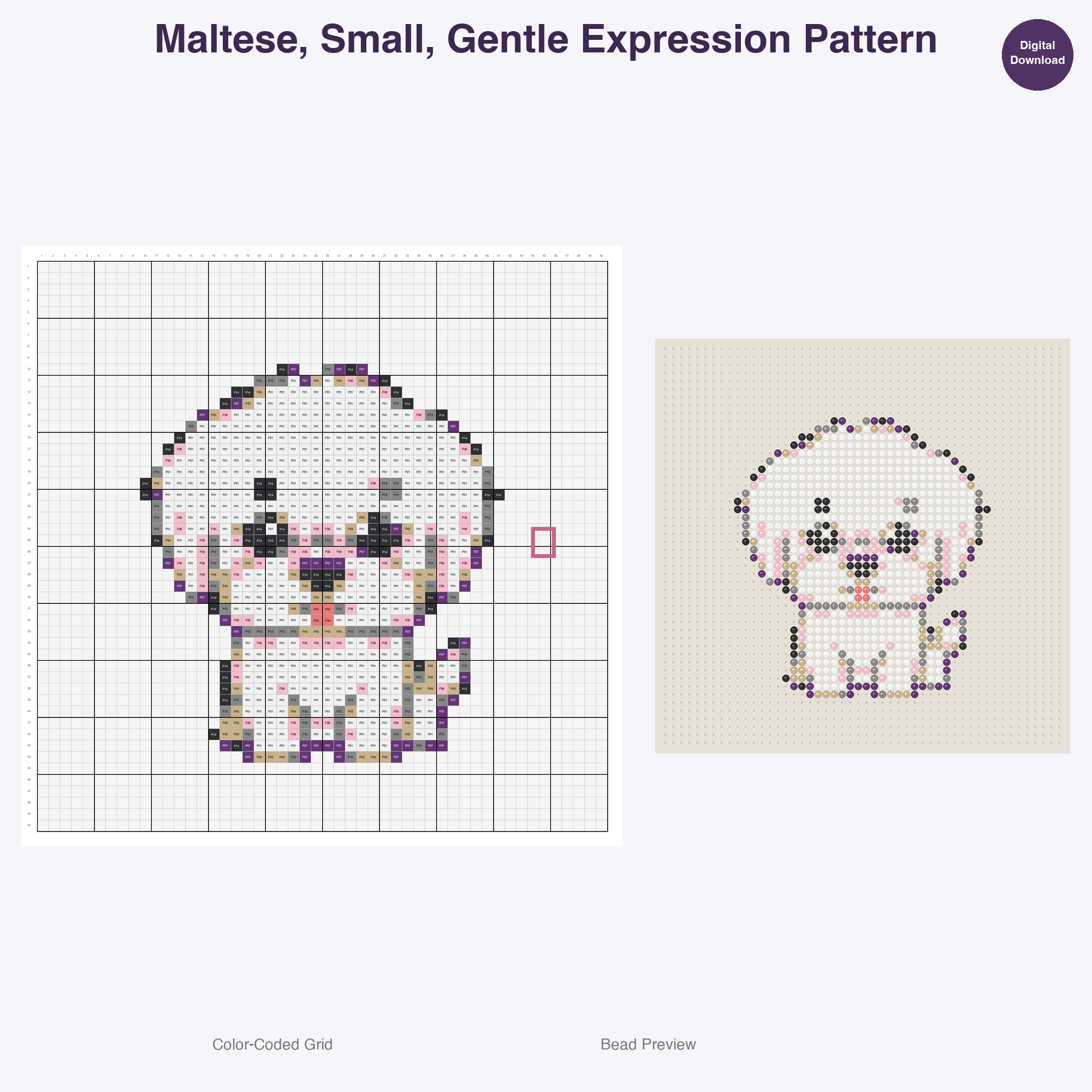 Pedigree Pup Pals Perler Bead Patterns, 48 Designs x 3 Grid Sizes (29x29 + 50x50 + 128x128), Fuse Bead PDF Digital Download