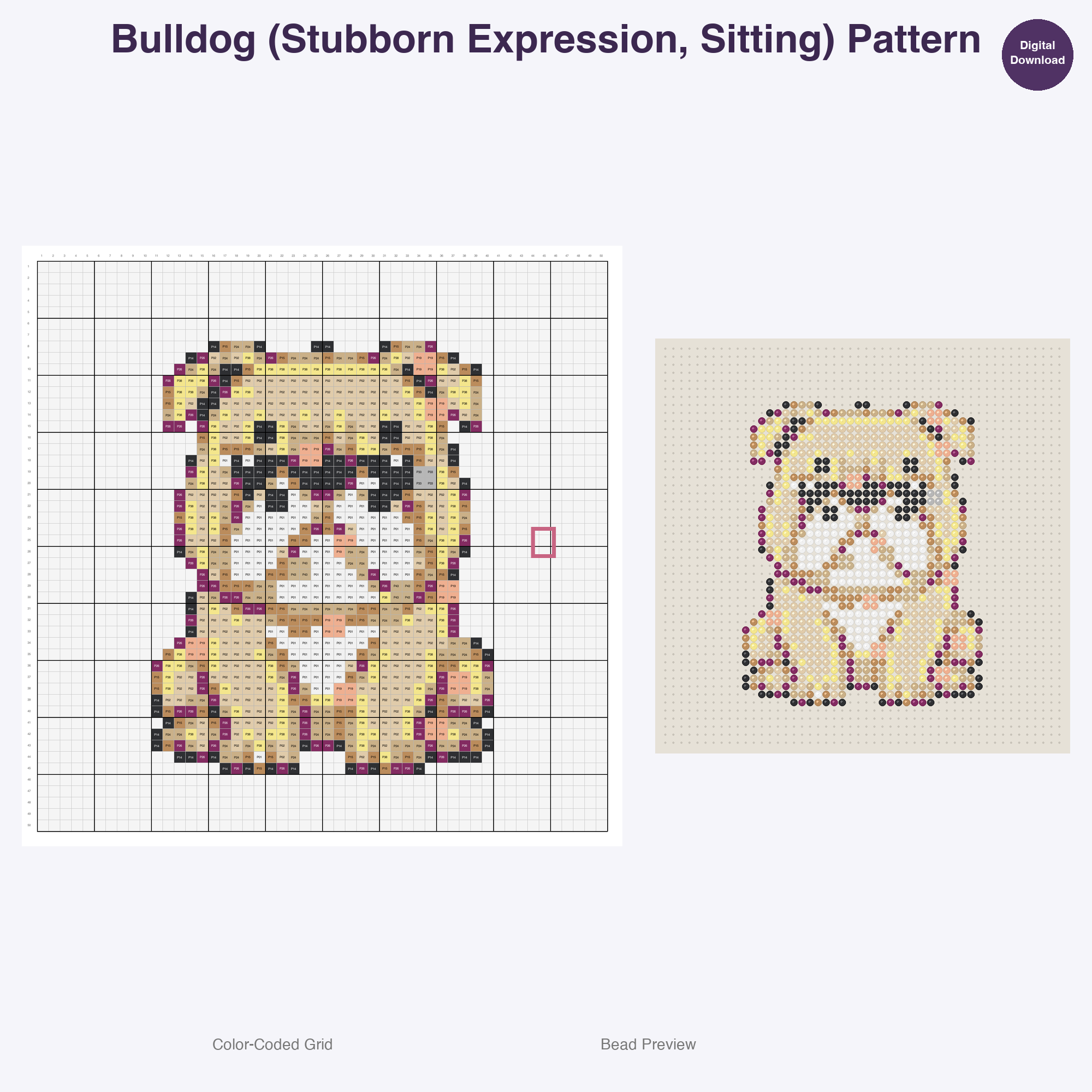 Pixel Pup Portraits Perler Bead Patterns, 48 Designs x 3 Grid Sizes (29x29 + 50x50 + 128x128), Fuse Bead PDF Digital Download