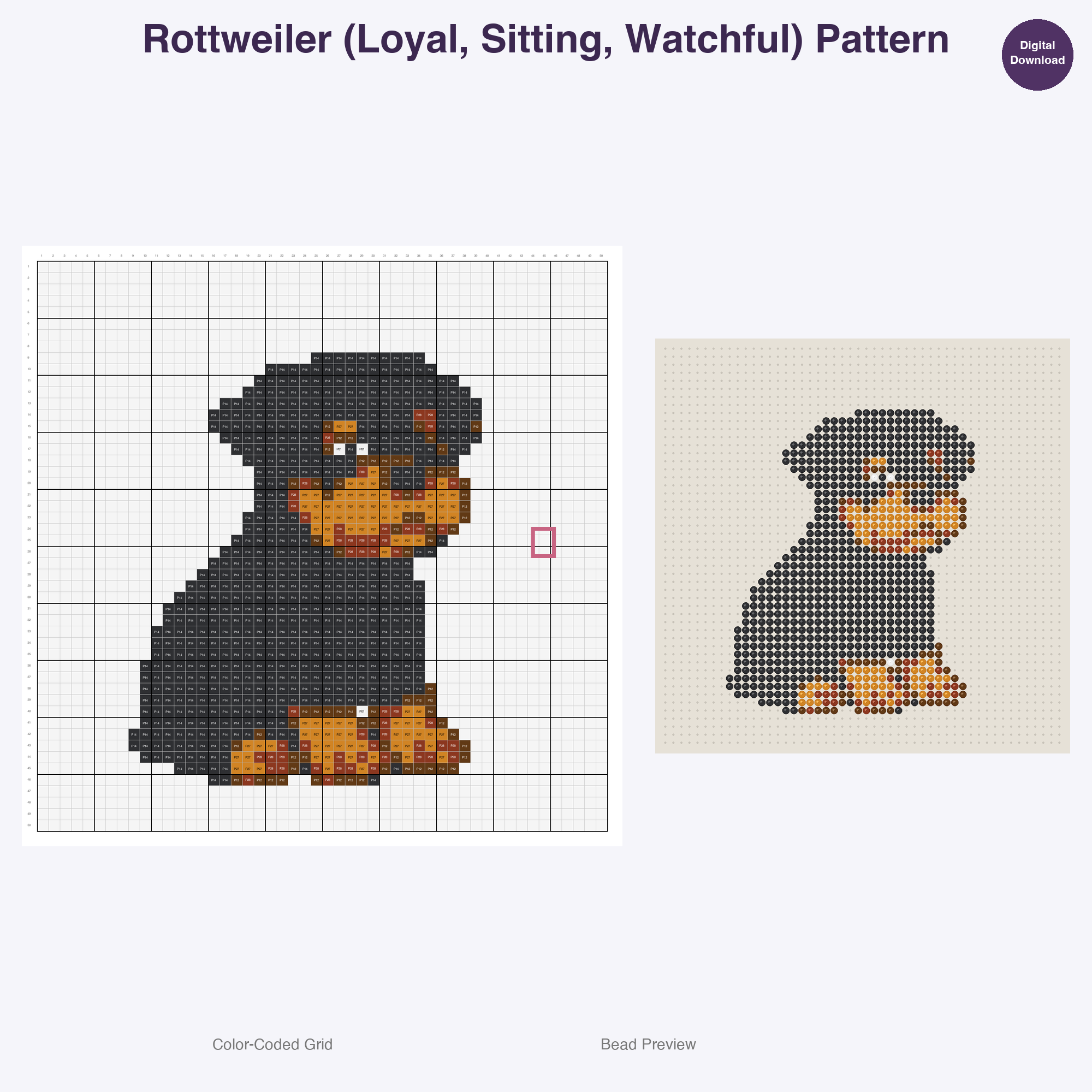 Pixel Pup Portraits Perler Bead Patterns, 48 Designs x 3 Grid Sizes (29x29 + 50x50 + 128x128), Fuse Bead PDF Digital Download