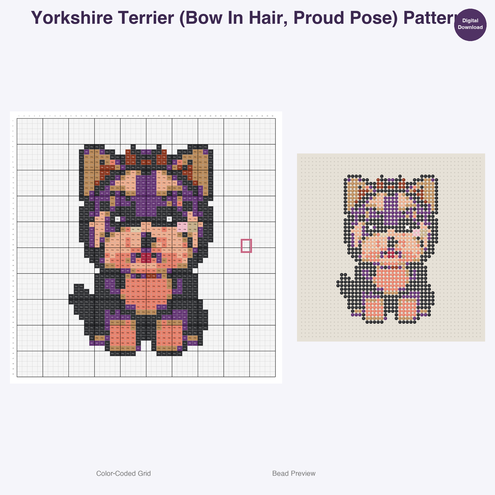 Pixel Pup Portraits Perler Bead Patterns, 48 Designs x 3 Grid Sizes (29x29 + 50x50 + 128x128), Fuse Bead PDF Digital Download
