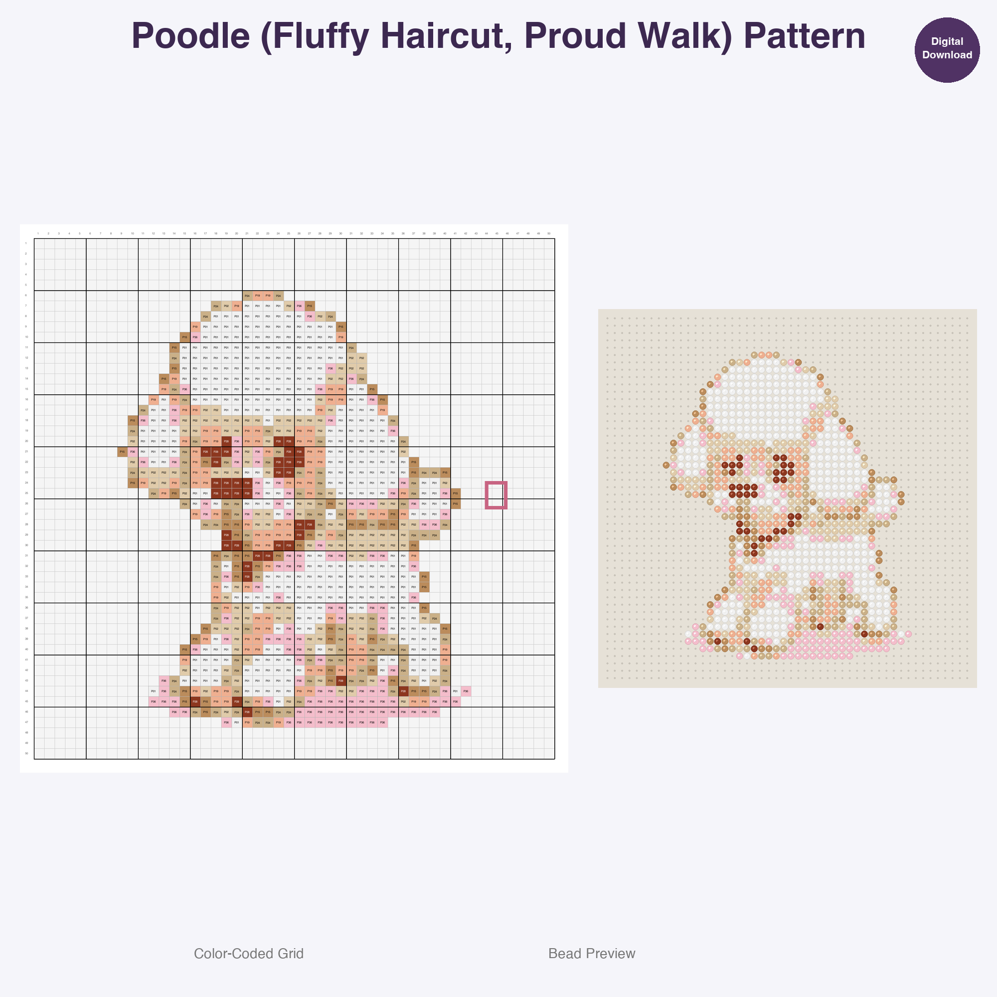 Pixel Pup Portraits Perler Bead Patterns, 48 Designs x 3 Grid Sizes (29x29 + 50x50 + 128x128), Fuse Bead PDF Digital Download
