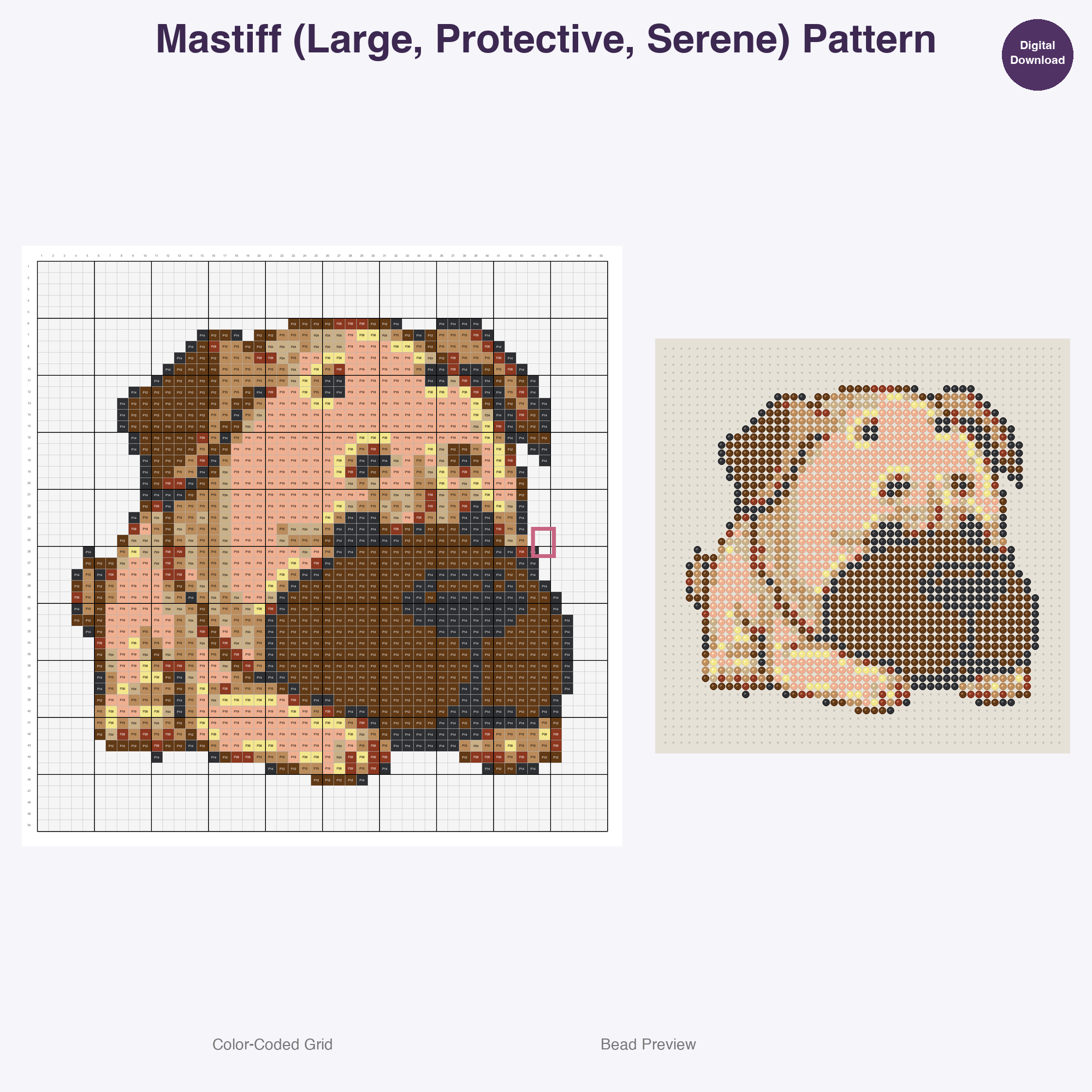 Pixel Pup Portraits Perler Bead Patterns, 48 Designs x 3 Grid Sizes (29x29 + 50x50 + 128x128), Fuse Bead PDF Digital Download