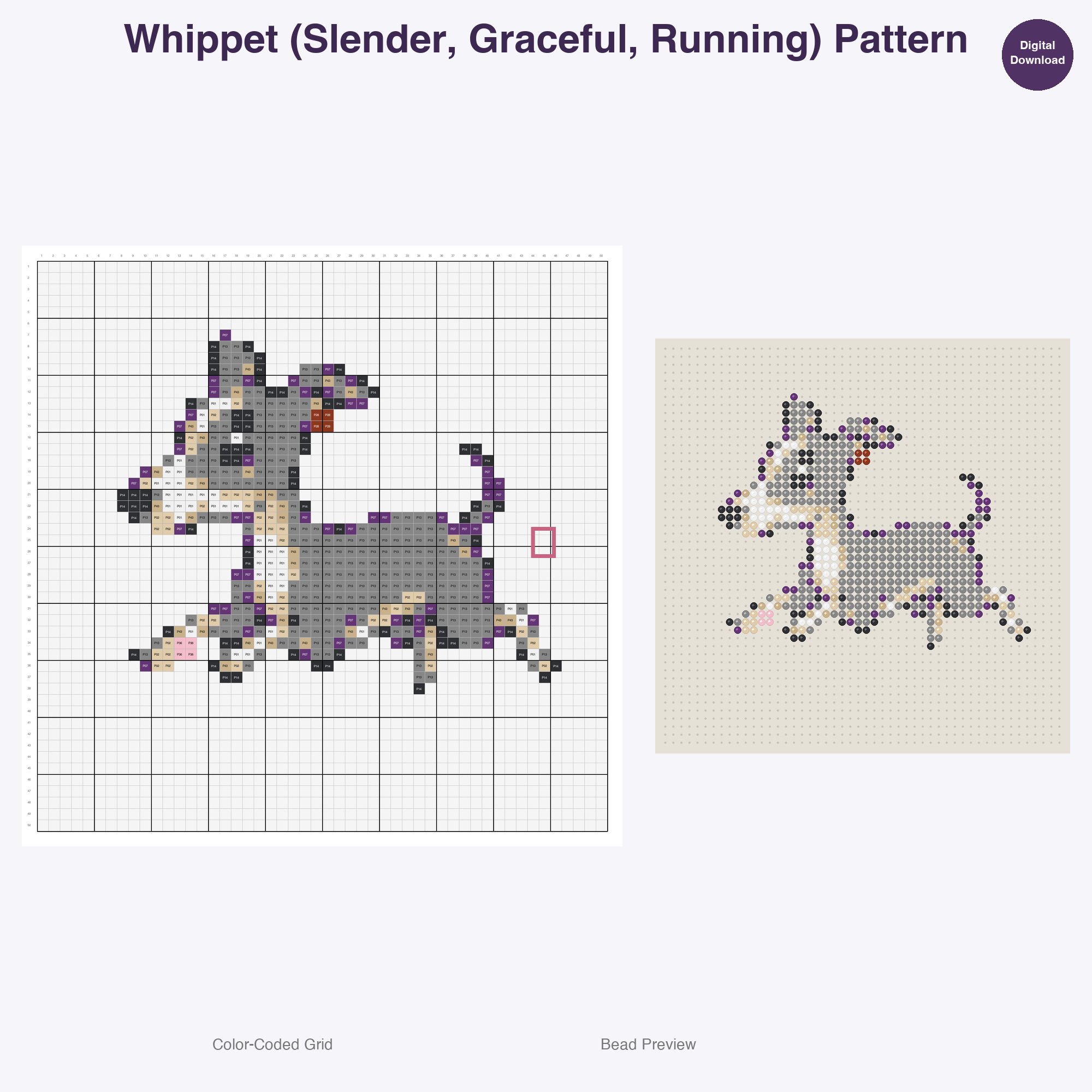 Pixel Pup Portraits Perler Bead Patterns, 48 Designs x 3 Grid Sizes (29x29 + 50x50 + 128x128), Fuse Bead PDF Digital Download