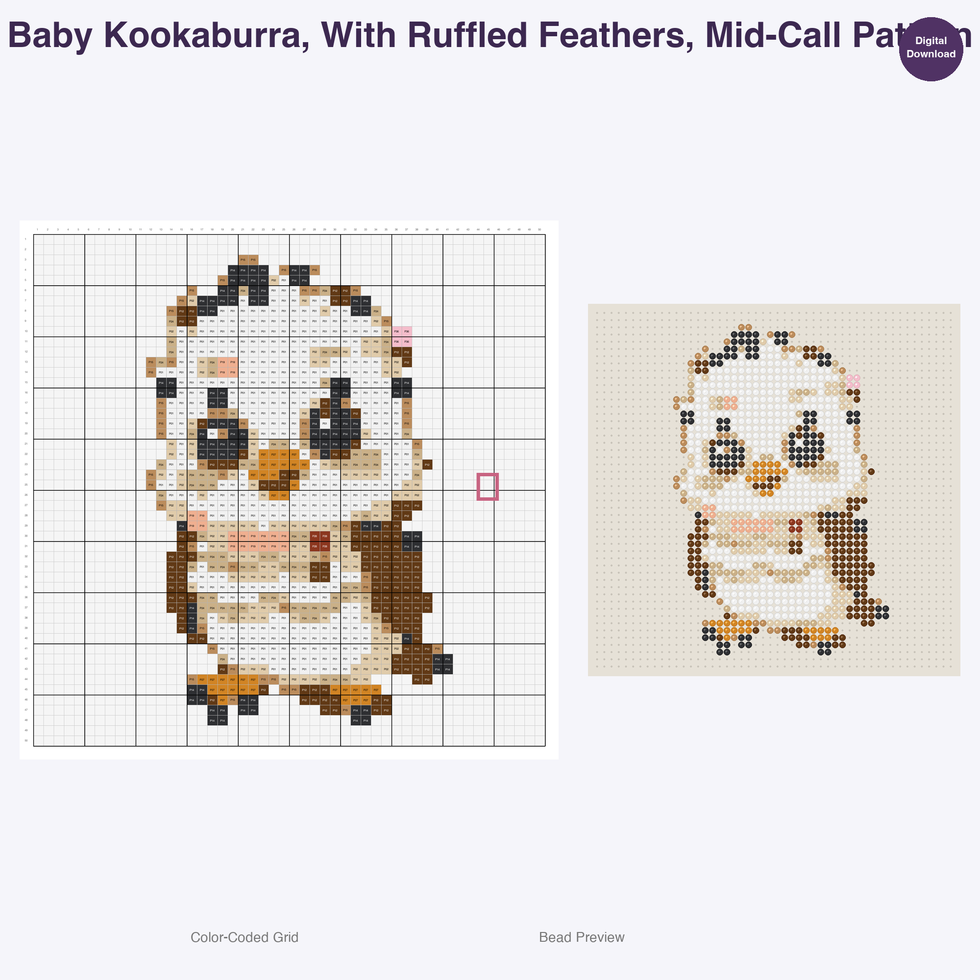 Playful Bushland Babies Perler Bead Patterns, 48 Designs x 3 Grid Sizes (29x29 + 50x50 + 128x128), Fuse Bead PDF Digital Download