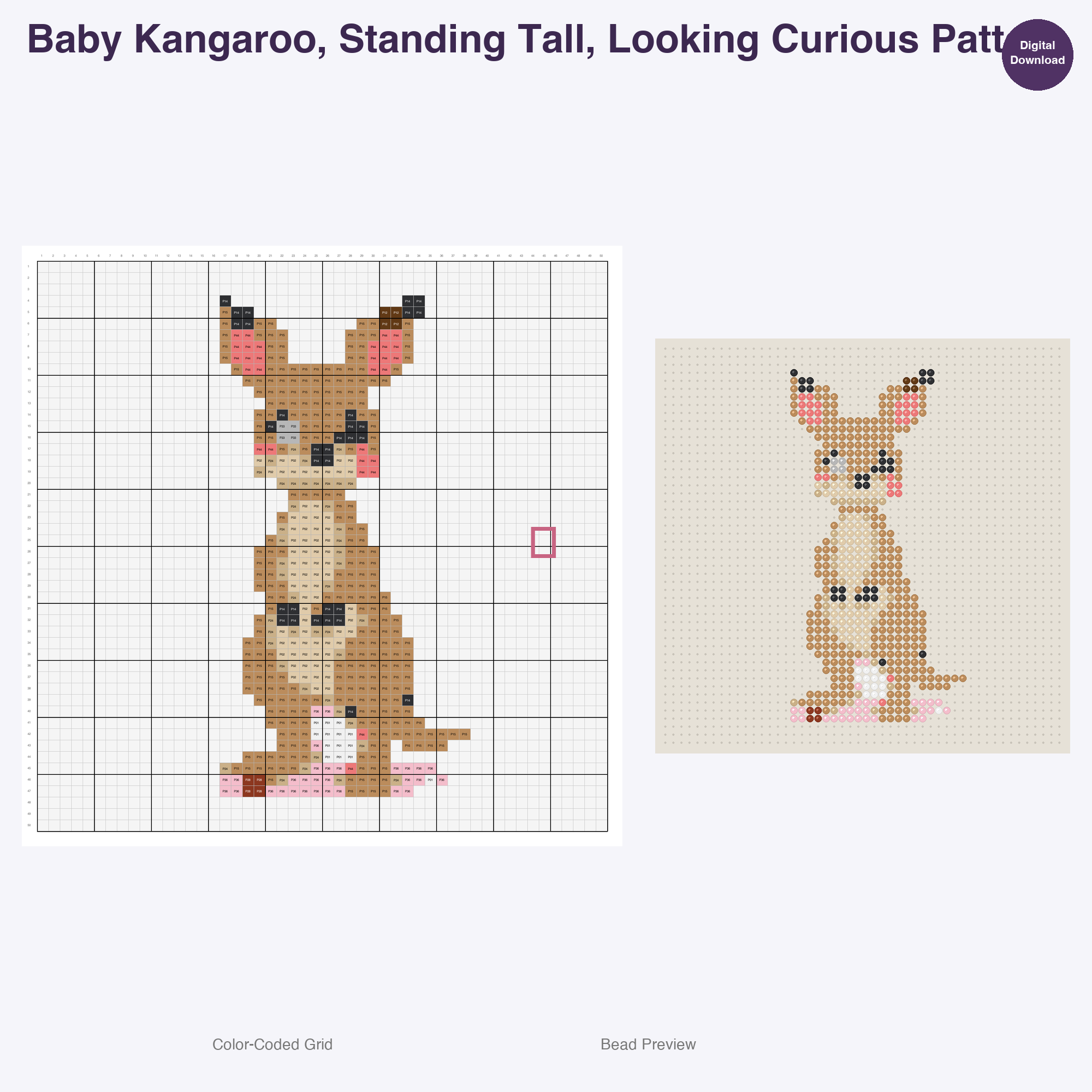 Playful Bushland Babies Perler Bead Patterns, 48 Designs x 3 Grid Sizes (29x29 + 50x50 + 128x128), Fuse Bead PDF Digital Download