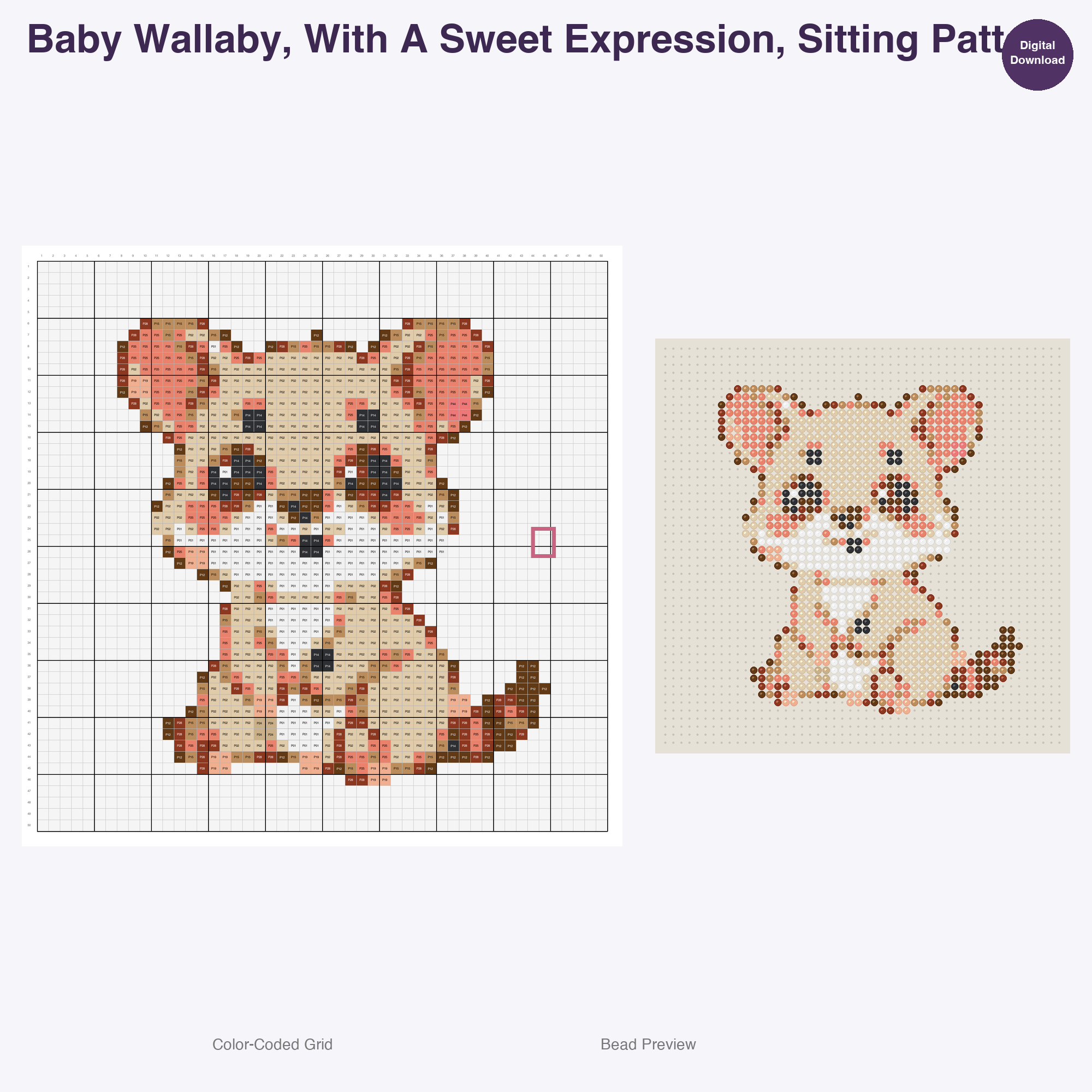 Playful Bushland Babies Perler Bead Patterns, 48 Designs x 3 Grid Sizes (29x29 + 50x50 + 128x128), Fuse Bead PDF Digital Download
