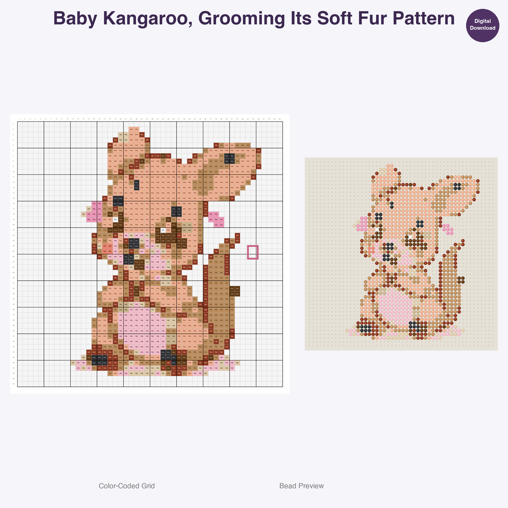 Playful Bushland Babies Perler Bead Patterns, 48 Designs x 3 Grid Sizes (29x29 + 50x50 + 128x128), Fuse Bead PDF Digital Download