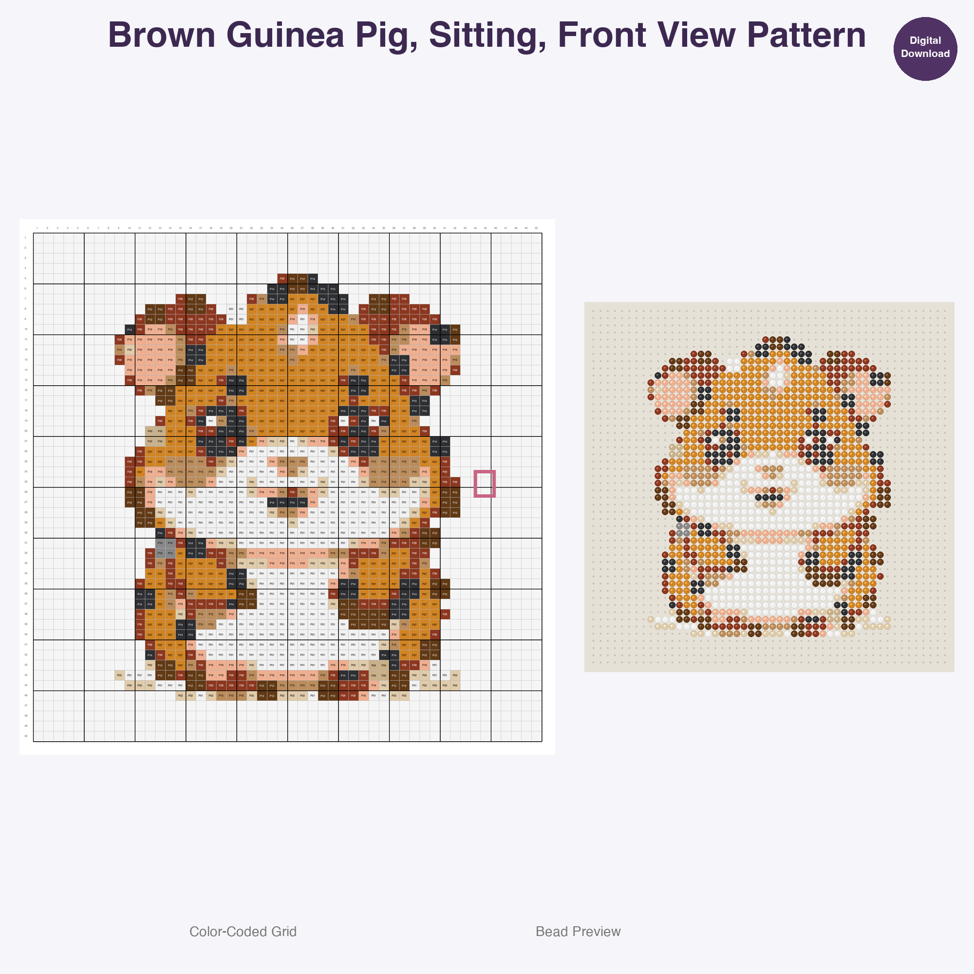 Pocket Pet Pals Perler Bead Patterns, 48 Designs x 3 Grid Sizes (29x29 + 50x50 + 128x128), Fuse Bead PDF Digital Download