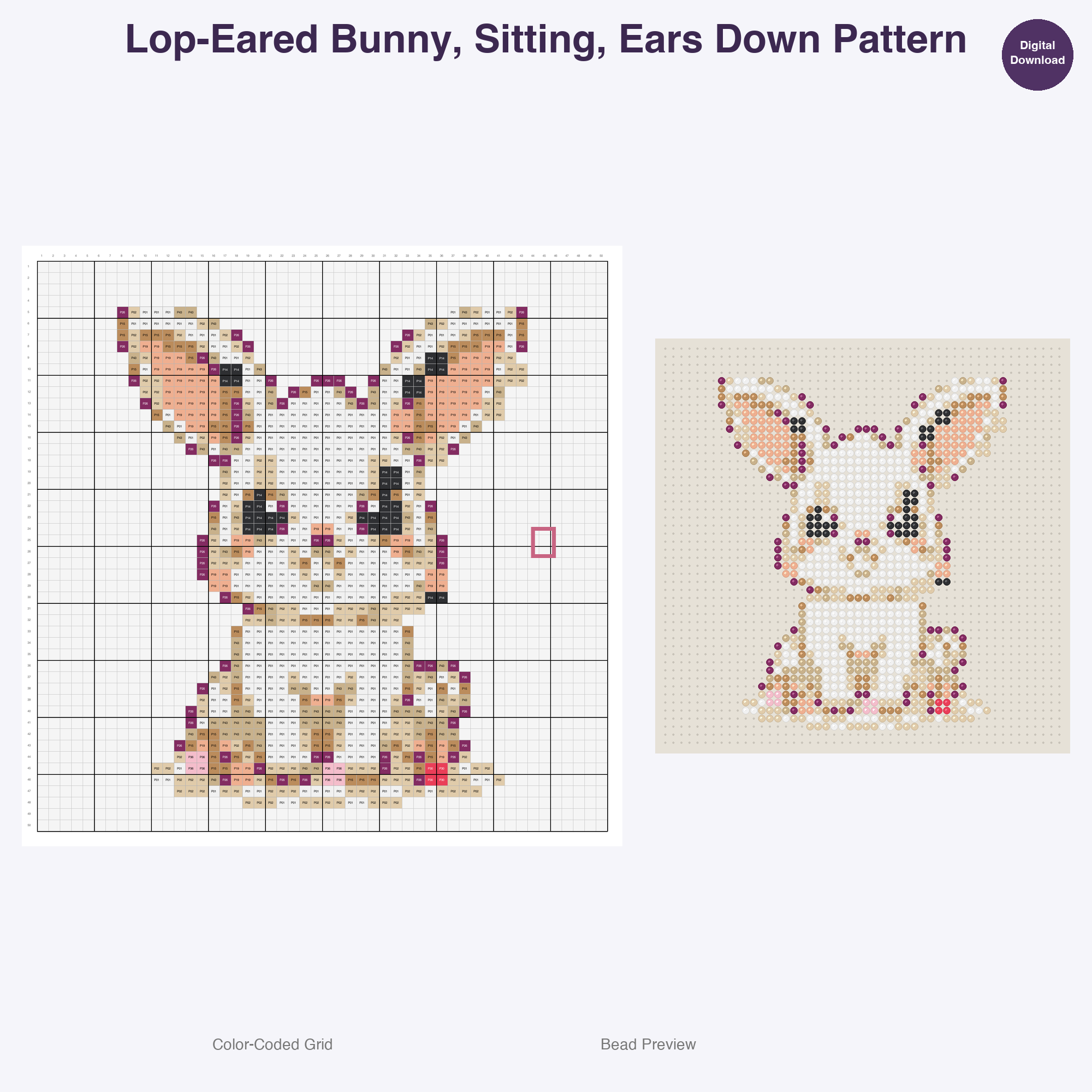 Pocket Pet Pals Perler Bead Patterns, 48 Designs x 3 Grid Sizes (29x29 + 50x50 + 128x128), Fuse Bead PDF Digital Download