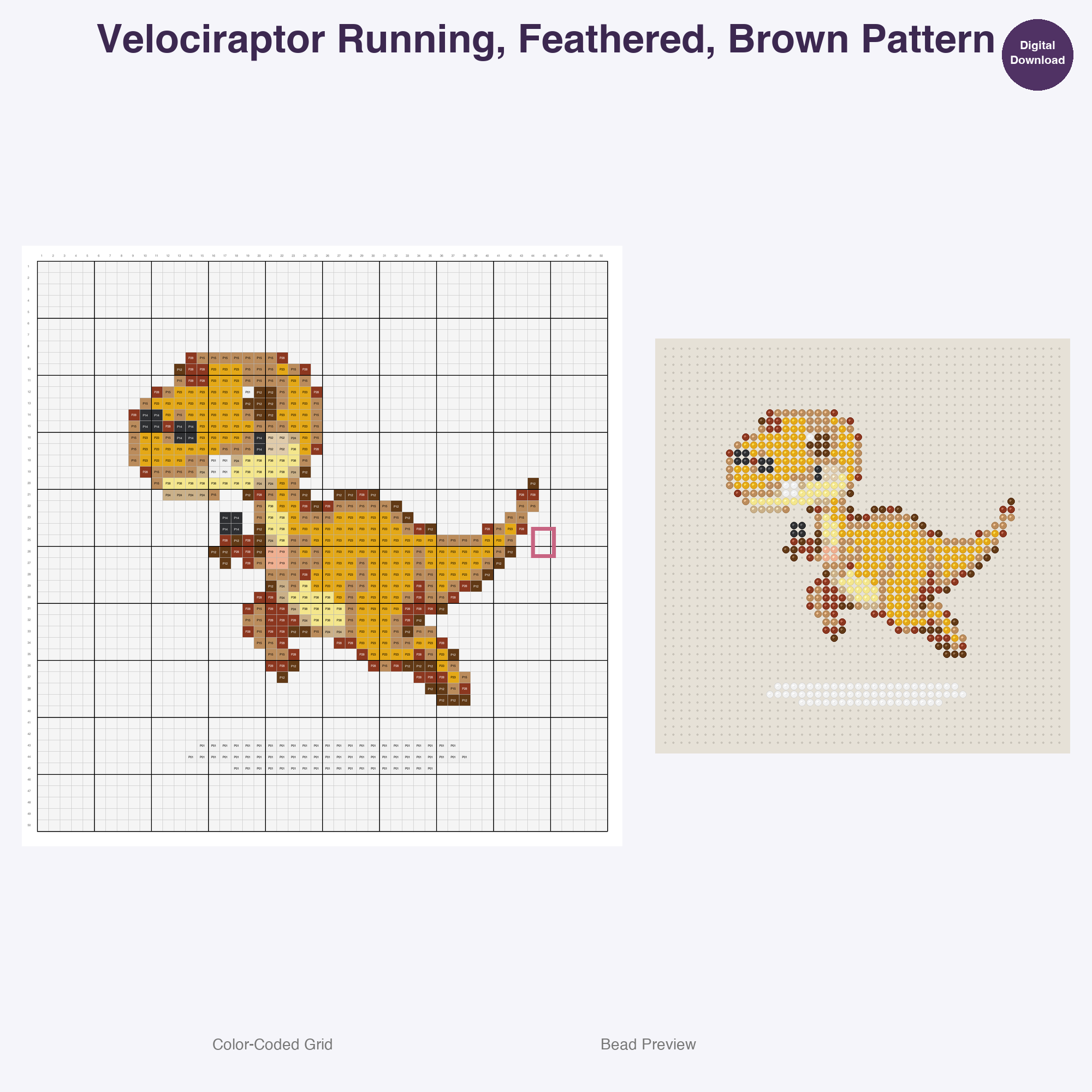 Primeval Pals Perler Bead Patterns, 48 Designs x 3 Grid Sizes (29x29 + 50x50 + 128x128), Fuse Bead PDF Digital Download
