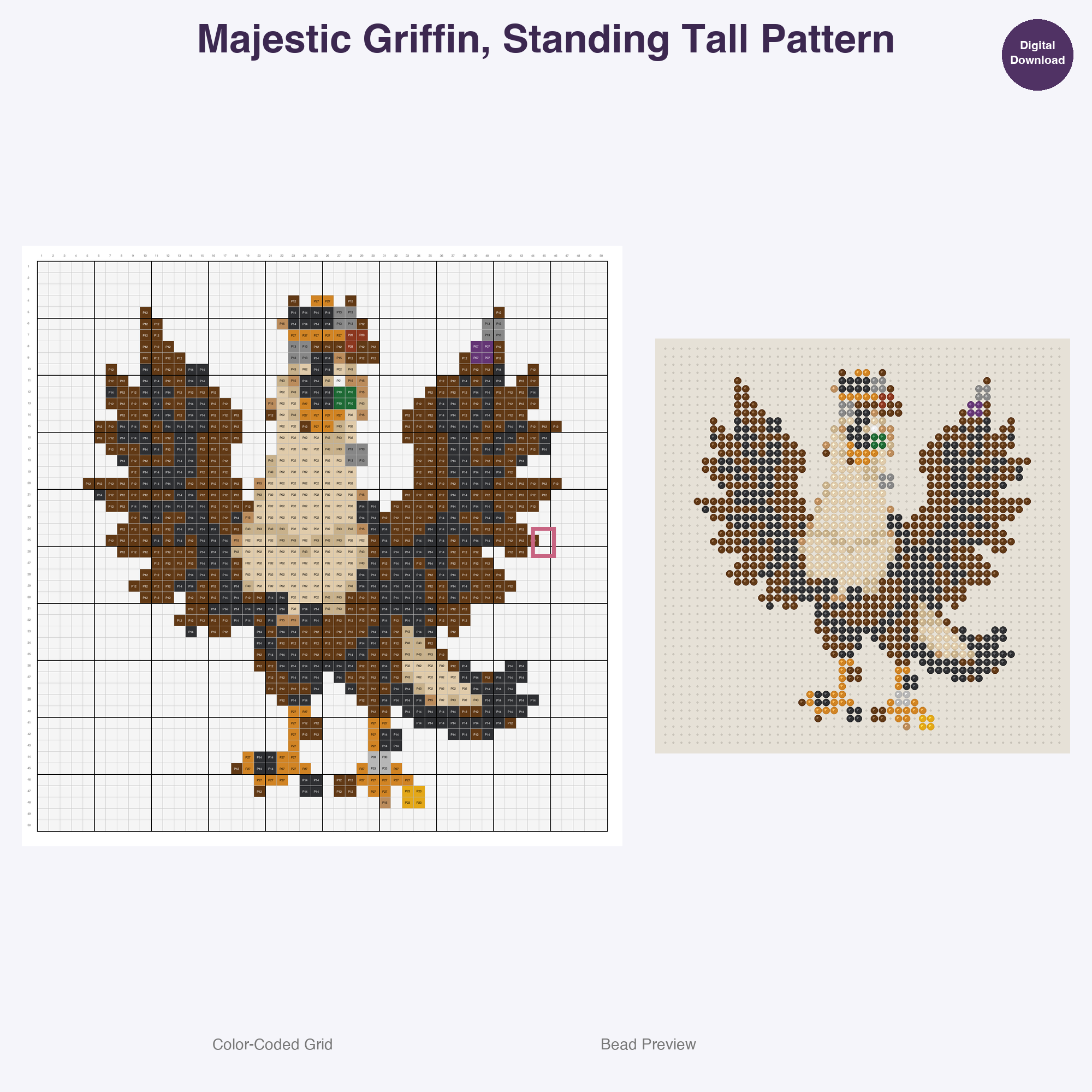 Royal Fables Mythics Perler Bead Patterns, 48 Designs x 3 Grid Sizes (29x29 + 50x50 + 128x128), Fuse Bead PDF Digital Download