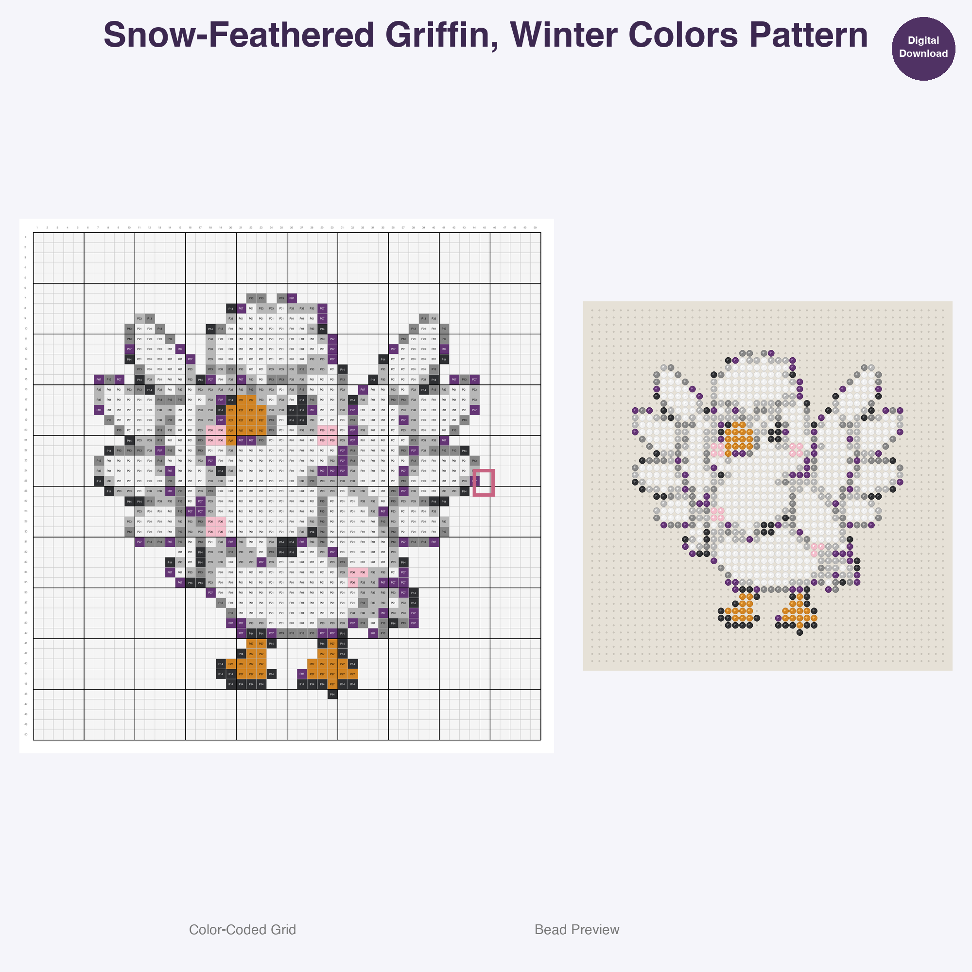 Royal Fables Mythics Perler Bead Patterns, 48 Designs x 3 Grid Sizes (29x29 + 50x50 + 128x128), Fuse Bead PDF Digital Download