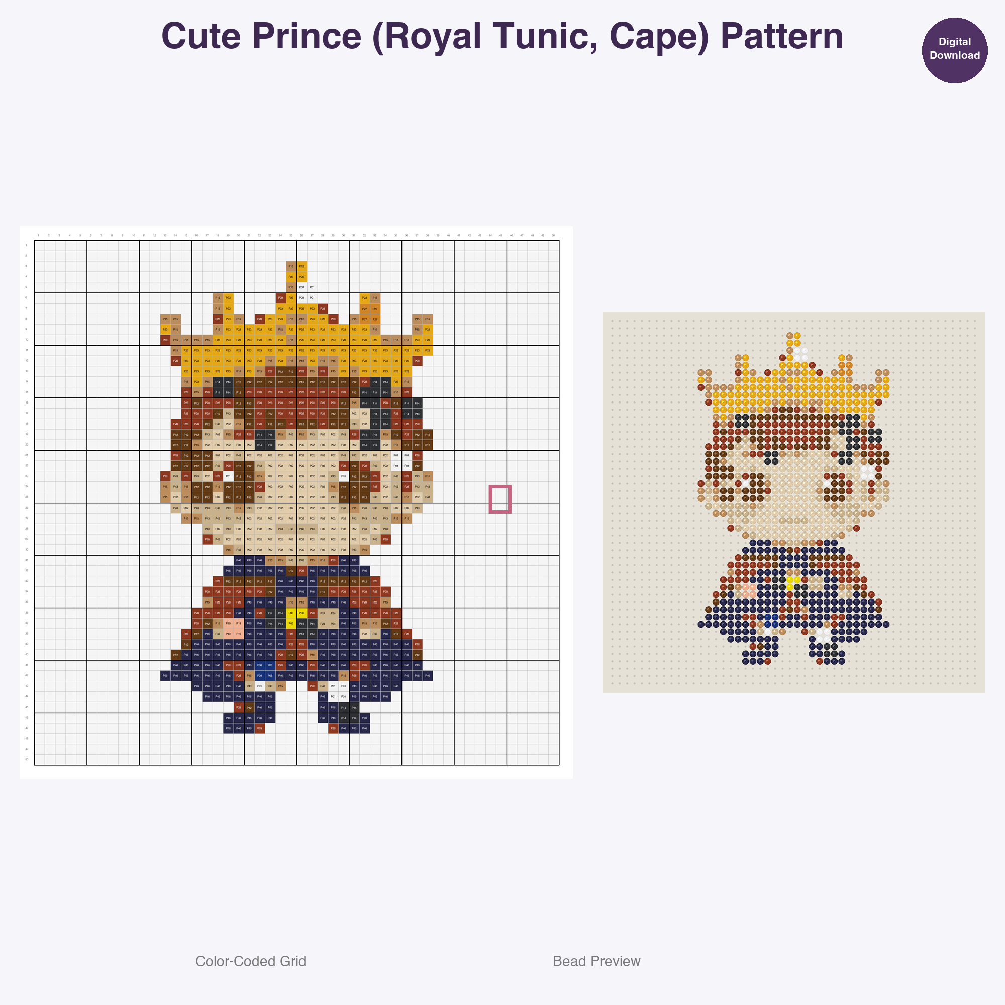 Royal Keep Residents Perler Bead Patterns, 48 Designs x 2 Grid Sizes (50x50 + 128x128), Fuse Bead PDF Digital Download