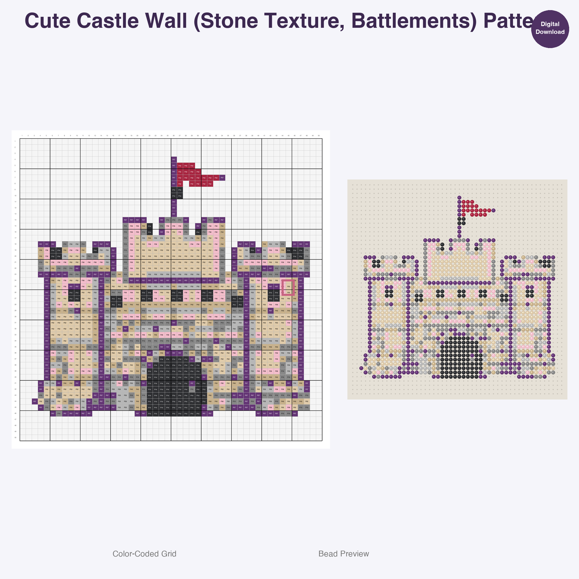 Royal Keep Residents Perler Bead Patterns, 48 Designs x 2 Grid Sizes (50x50 + 128x128), Fuse Bead PDF Digital Download
