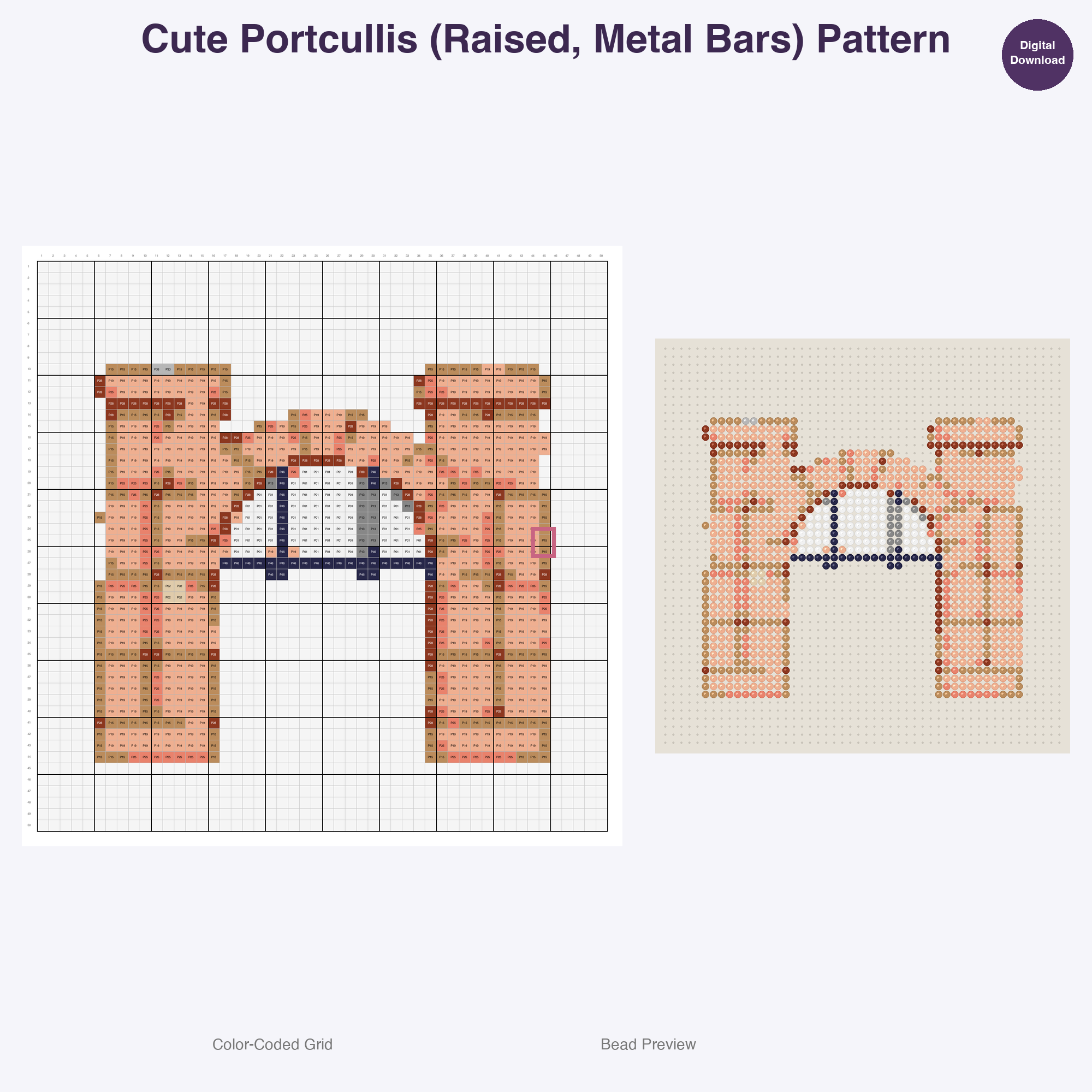 Royal Keep Residents Perler Bead Patterns, 48 Designs x 2 Grid Sizes (50x50 + 128x128), Fuse Bead PDF Digital Download