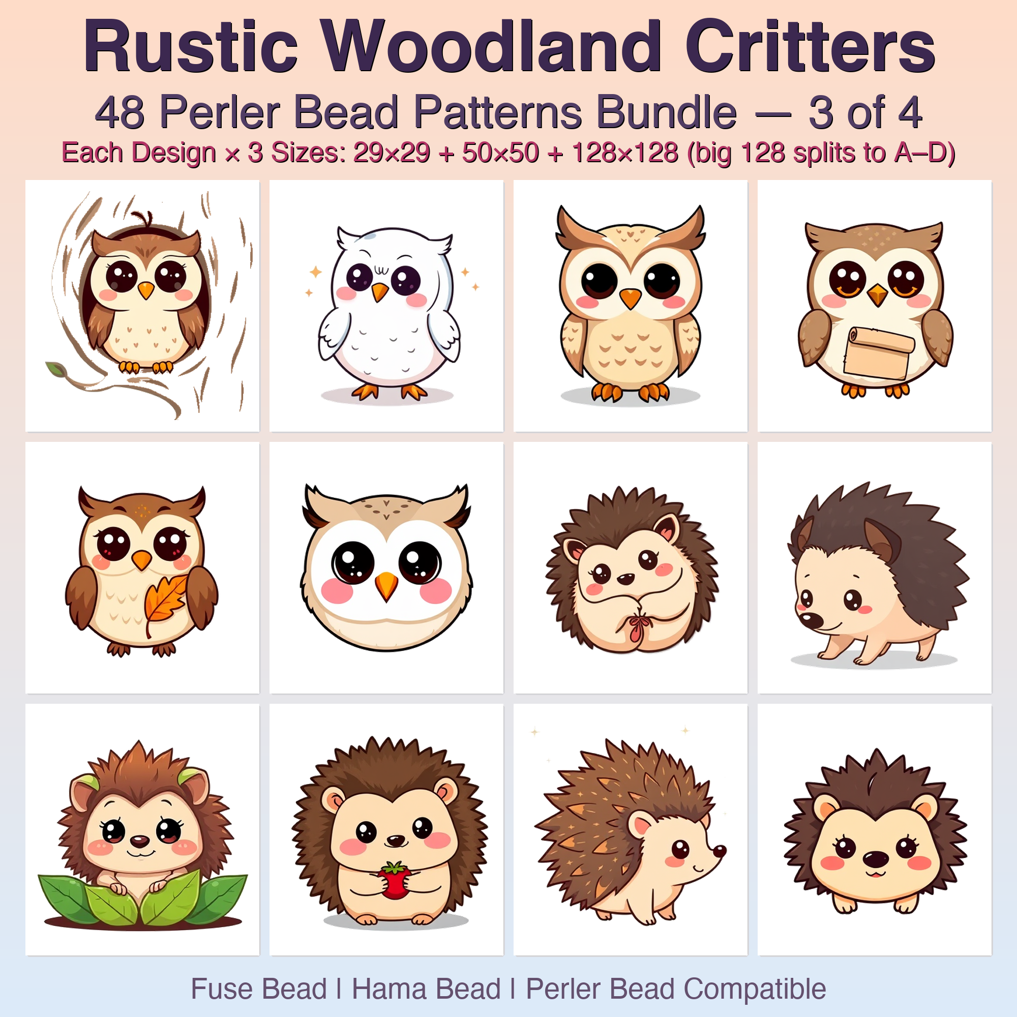 Rustic Woodland Critters Perler Bead Patterns Bundle, 48 Designs (PDF Digital Download)