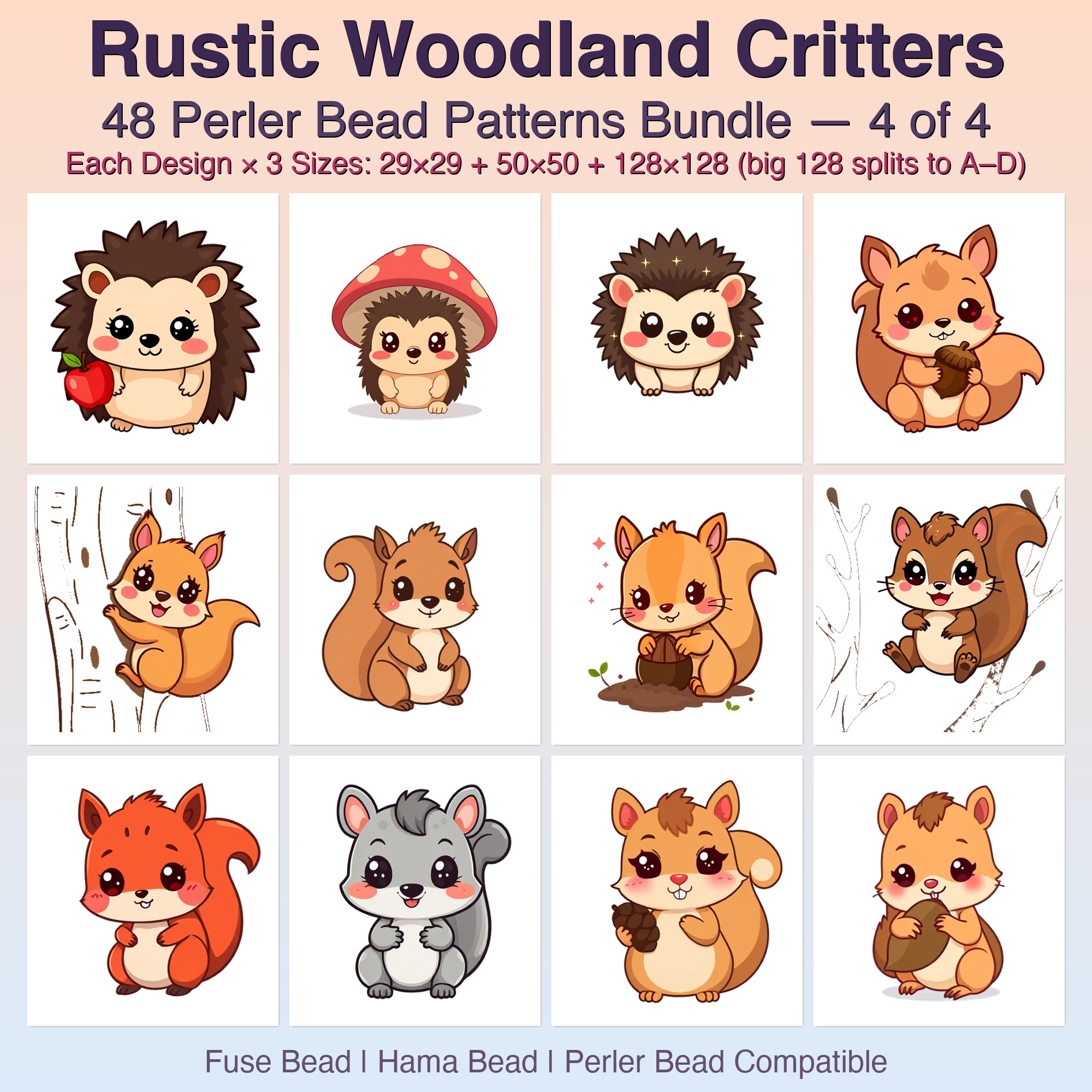 Rustic Woodland Critters Perler Bead Patterns Bundle, 48 Designs (PDF Digital Download)