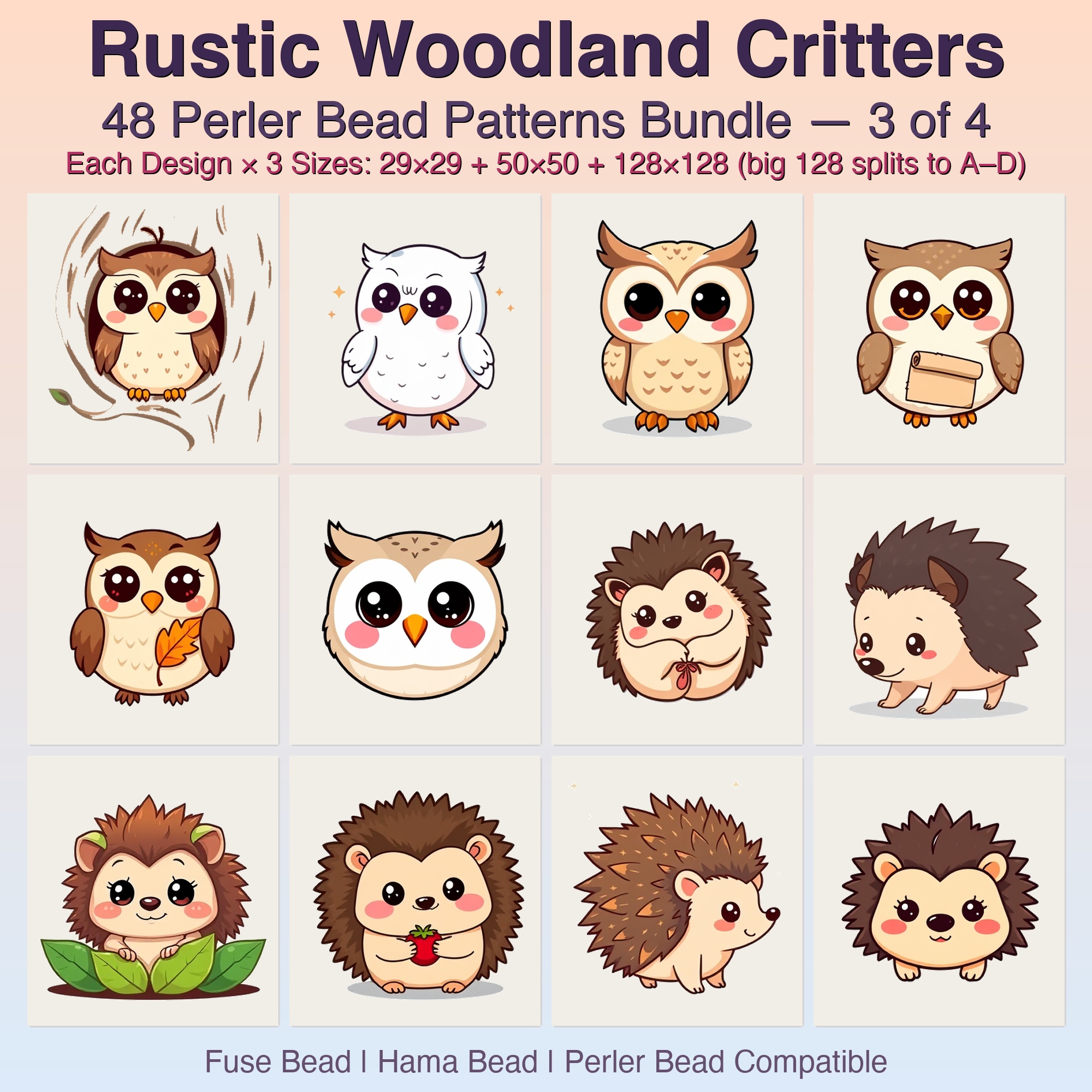 Rustic Woodland Critters Perler Bead Patterns Bundle, 48 Designs (PDF Digital Download)