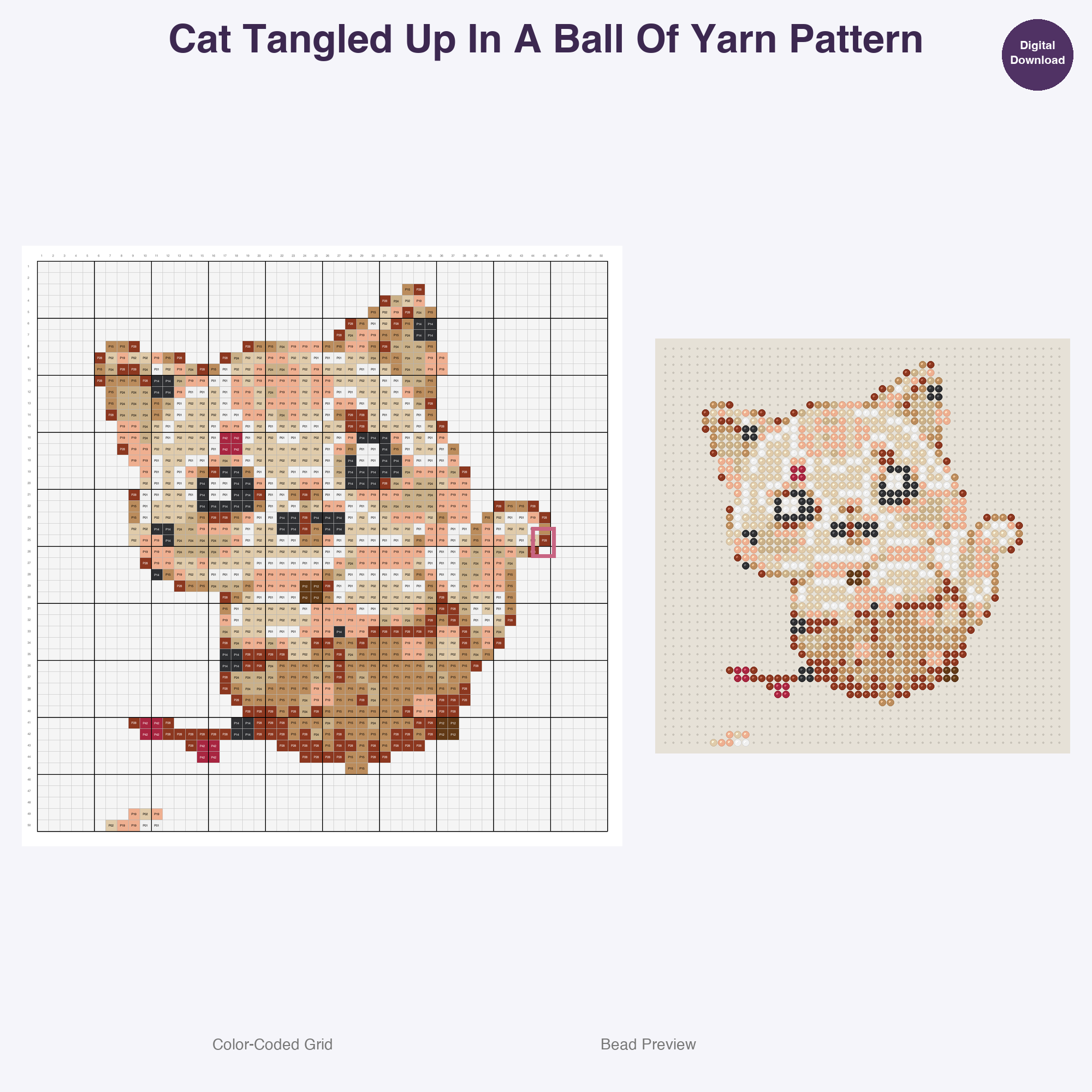 Silly Kitty Chronicles Perler Bead Patterns, 48 Designs x 2 Grid Sizes (50x50 + 128x128), Fuse Bead PDF Digital Download