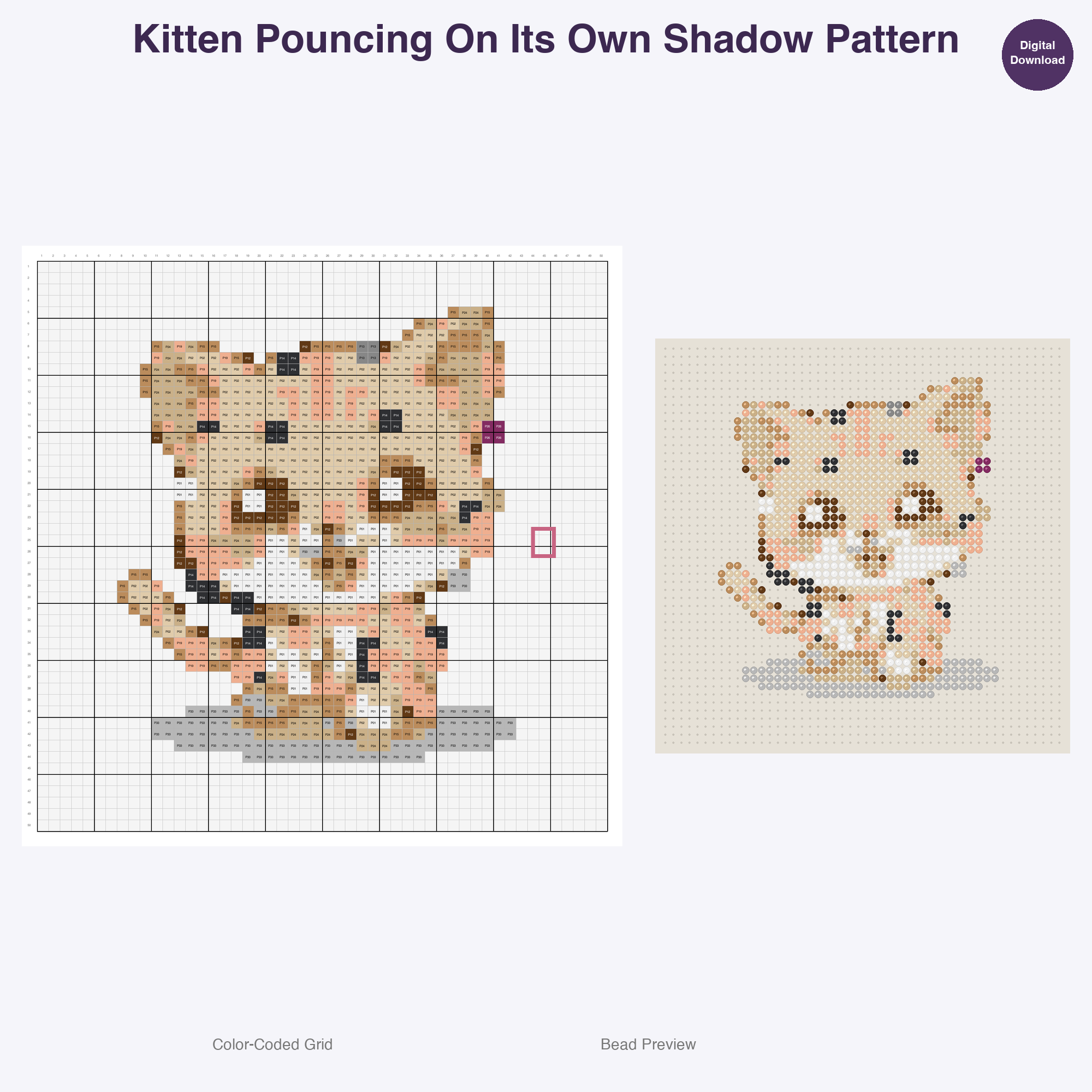 Silly Kitty Chronicles Perler Bead Patterns, 48 Designs x 2 Grid Sizes (50x50 + 128x128), Fuse Bead PDF Digital Download