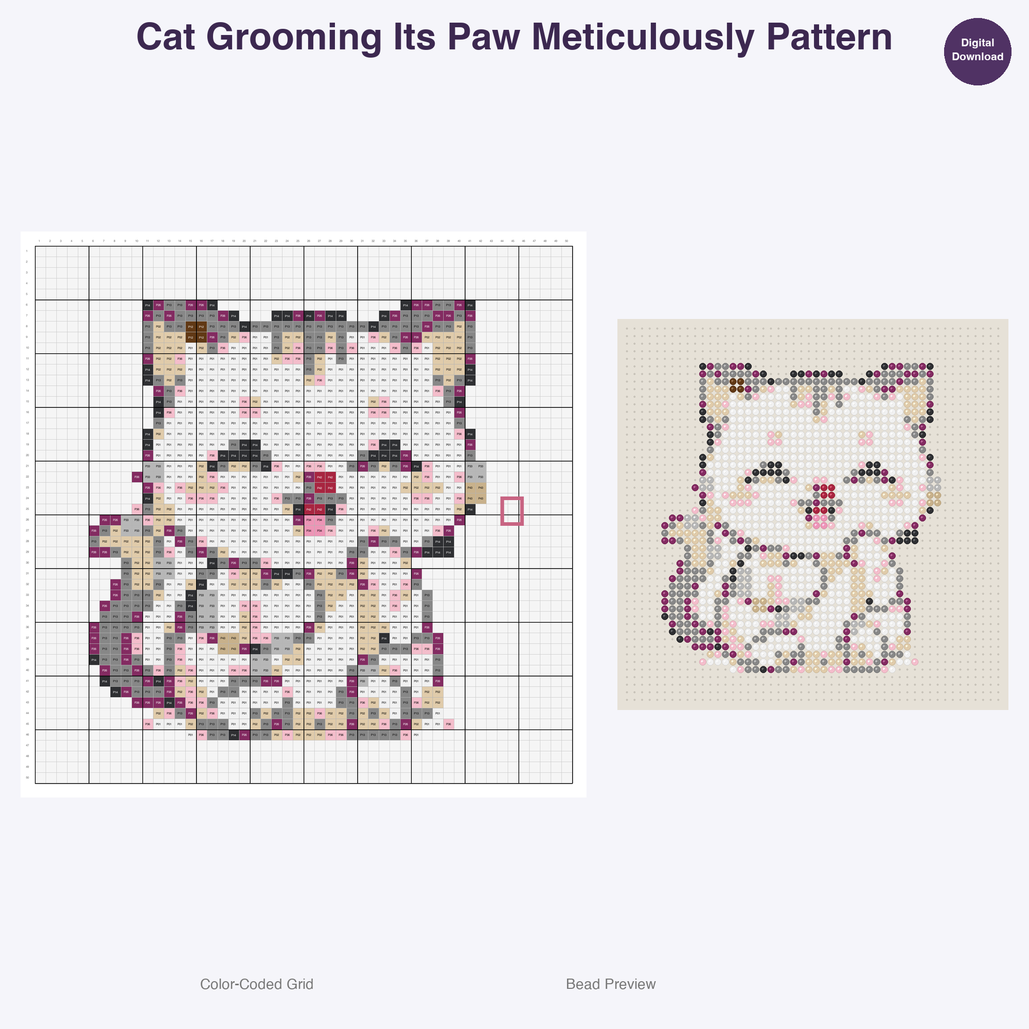 Silly Kitty Chronicles Perler Bead Patterns, 48 Designs x 2 Grid Sizes (50x50 + 128x128), Fuse Bead PDF Digital Download