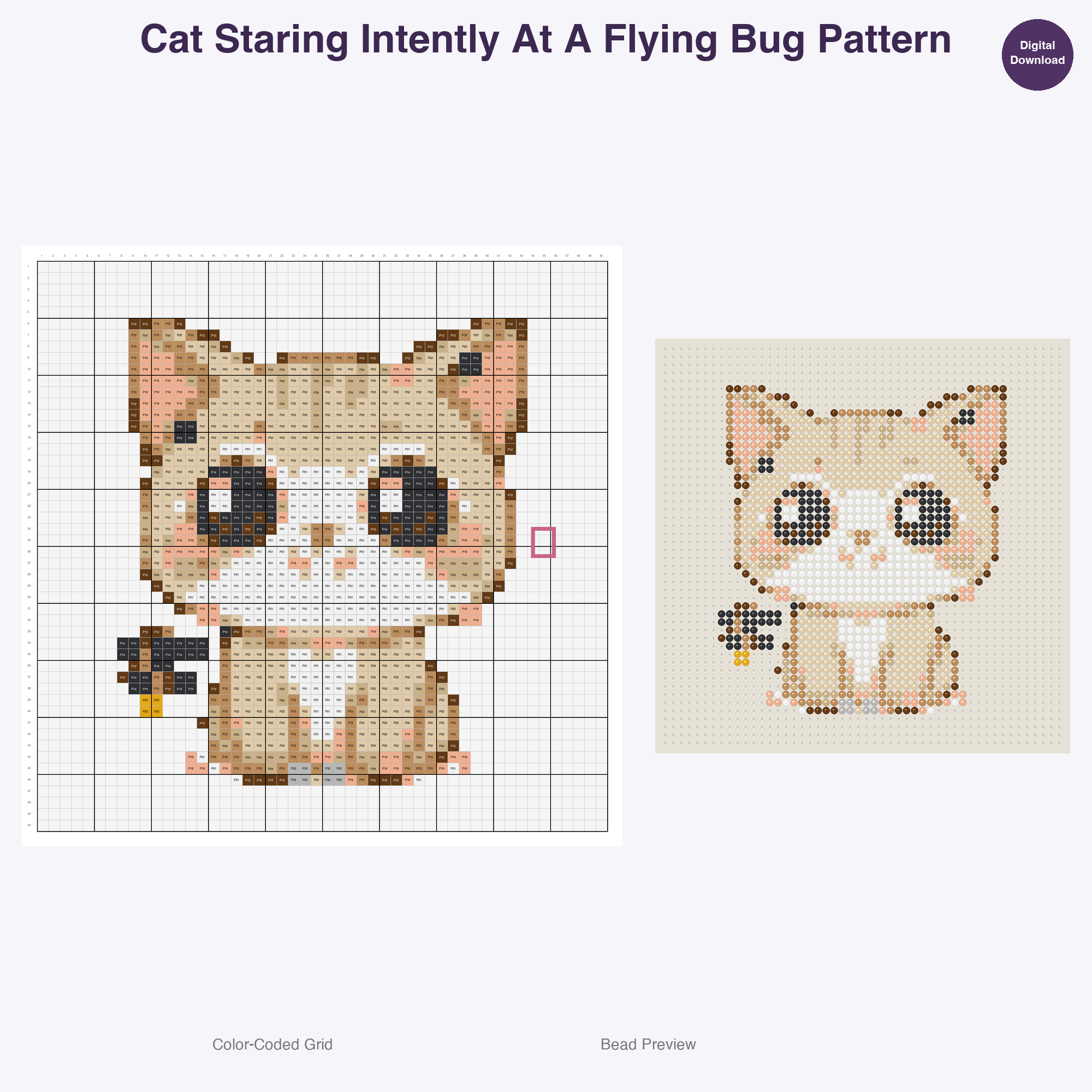 Silly Kitty Chronicles Perler Bead Patterns, 48 Designs x 2 Grid Sizes (50x50 + 128x128), Fuse Bead PDF Digital Download