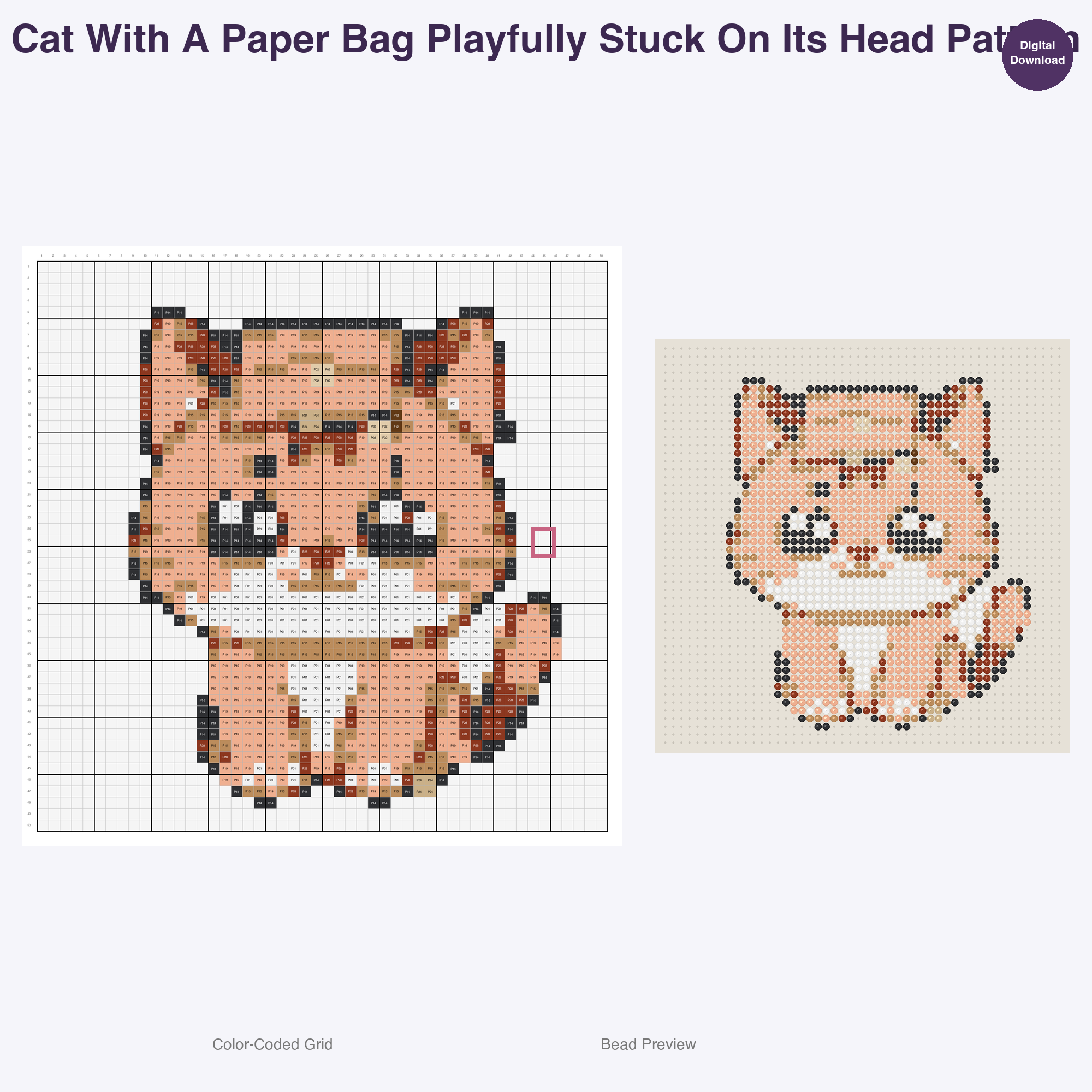 Silly Kitty Chronicles Perler Bead Patterns, 48 Designs x 2 Grid Sizes (50x50 + 128x128), Fuse Bead PDF Digital Download