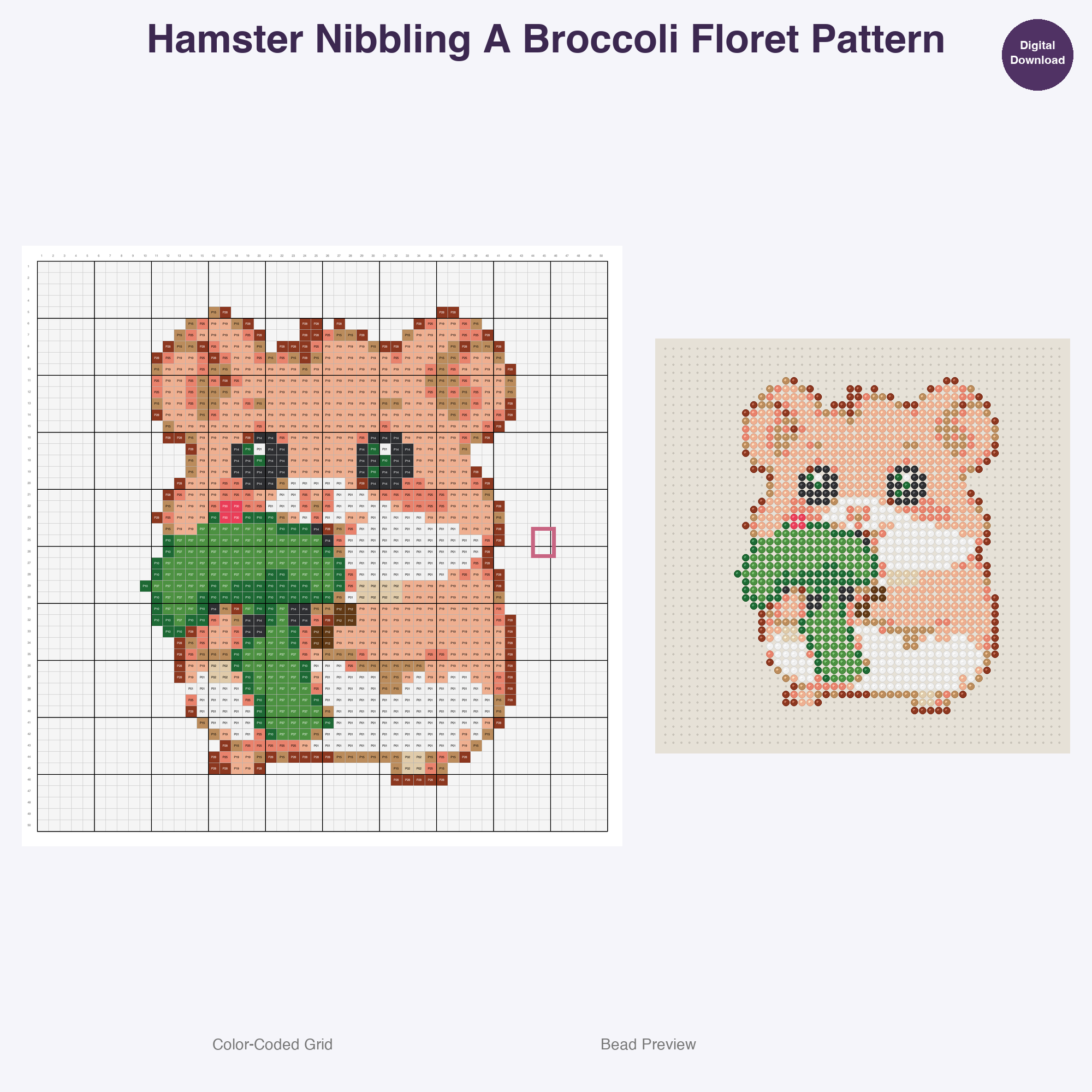 Snack Time Small Pets Perler Bead Patterns, 48 Designs x 3 Grid Sizes (29x29 + 50x50 + 128x128), Fuse Bead PDF Digital Download