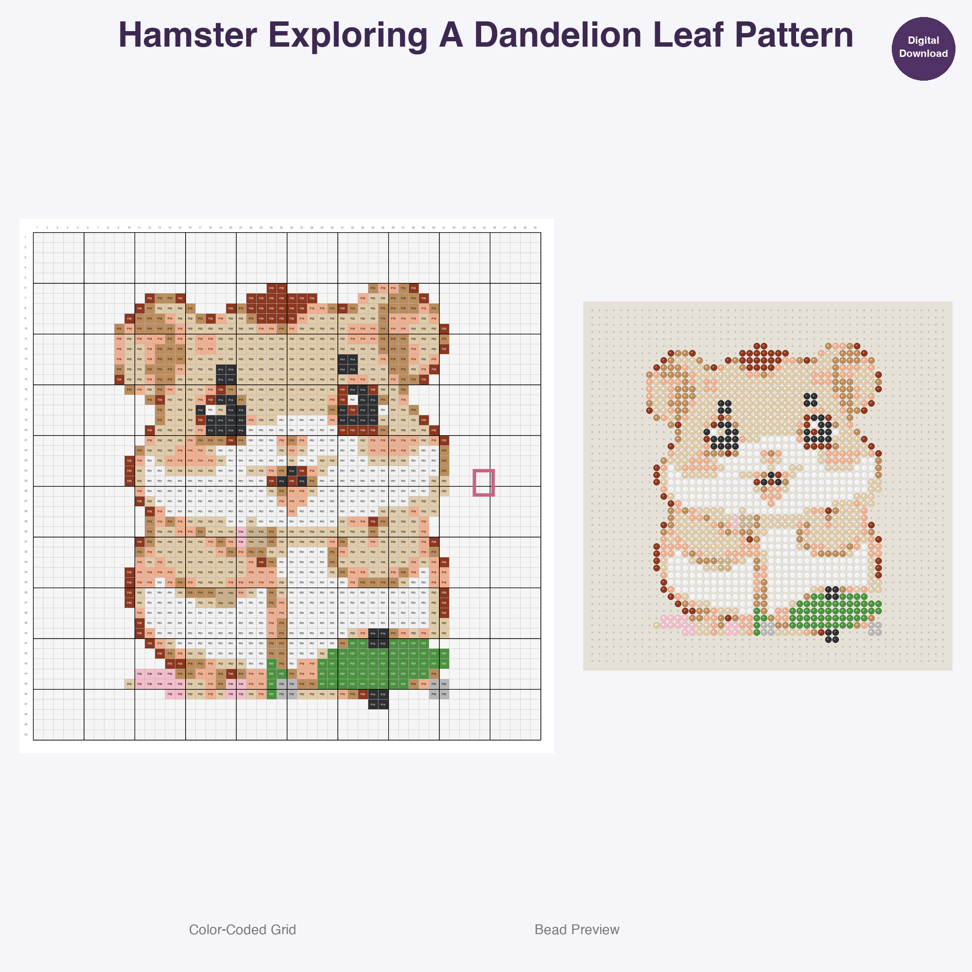 Snack Time Small Pets Perler Bead Patterns, 48 Designs x 3 Grid Sizes (29x29 + 50x50 + 128x128), Fuse Bead PDF Digital Download