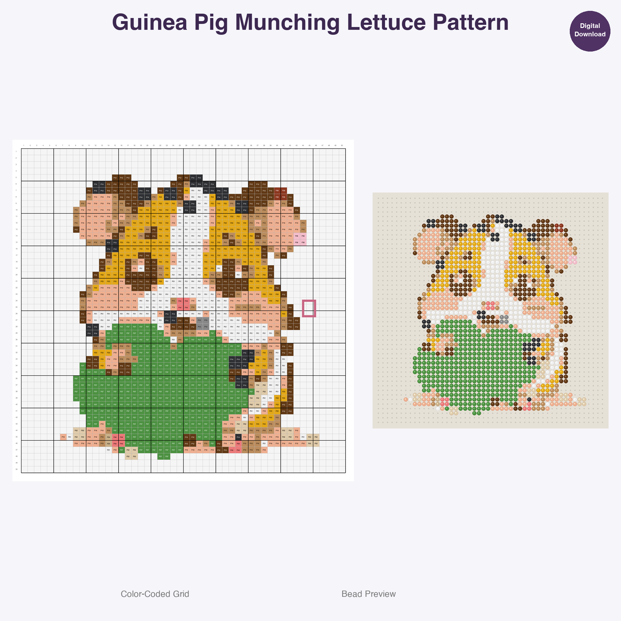 Snack Time Small Pets Perler Bead Patterns, 48 Designs x 3 Grid Sizes (29x29 + 50x50 + 128x128), Fuse Bead PDF Digital Download