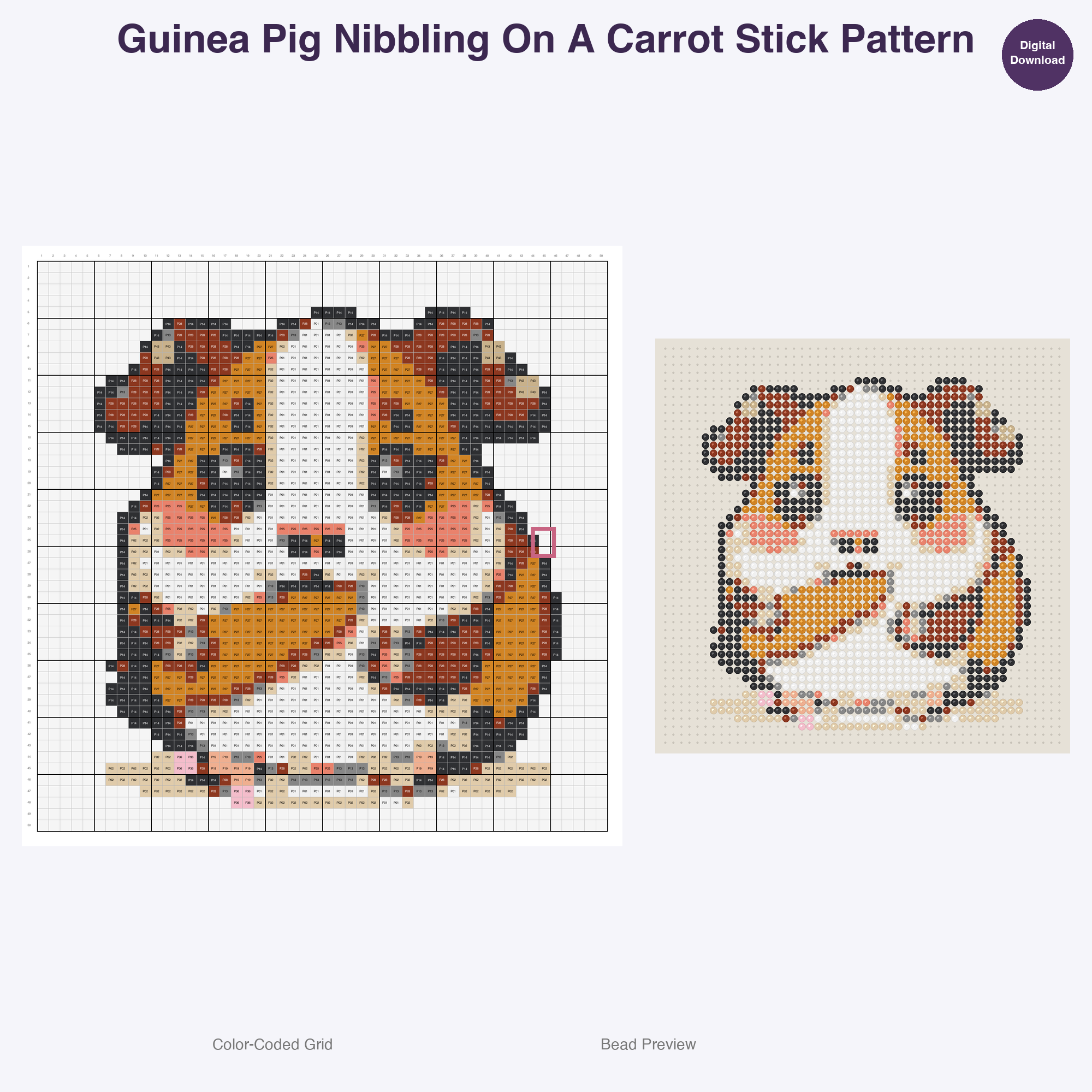 Snack Time Small Pets Perler Bead Patterns, 48 Designs x 3 Grid Sizes (29x29 + 50x50 + 128x128), Fuse Bead PDF Digital Download