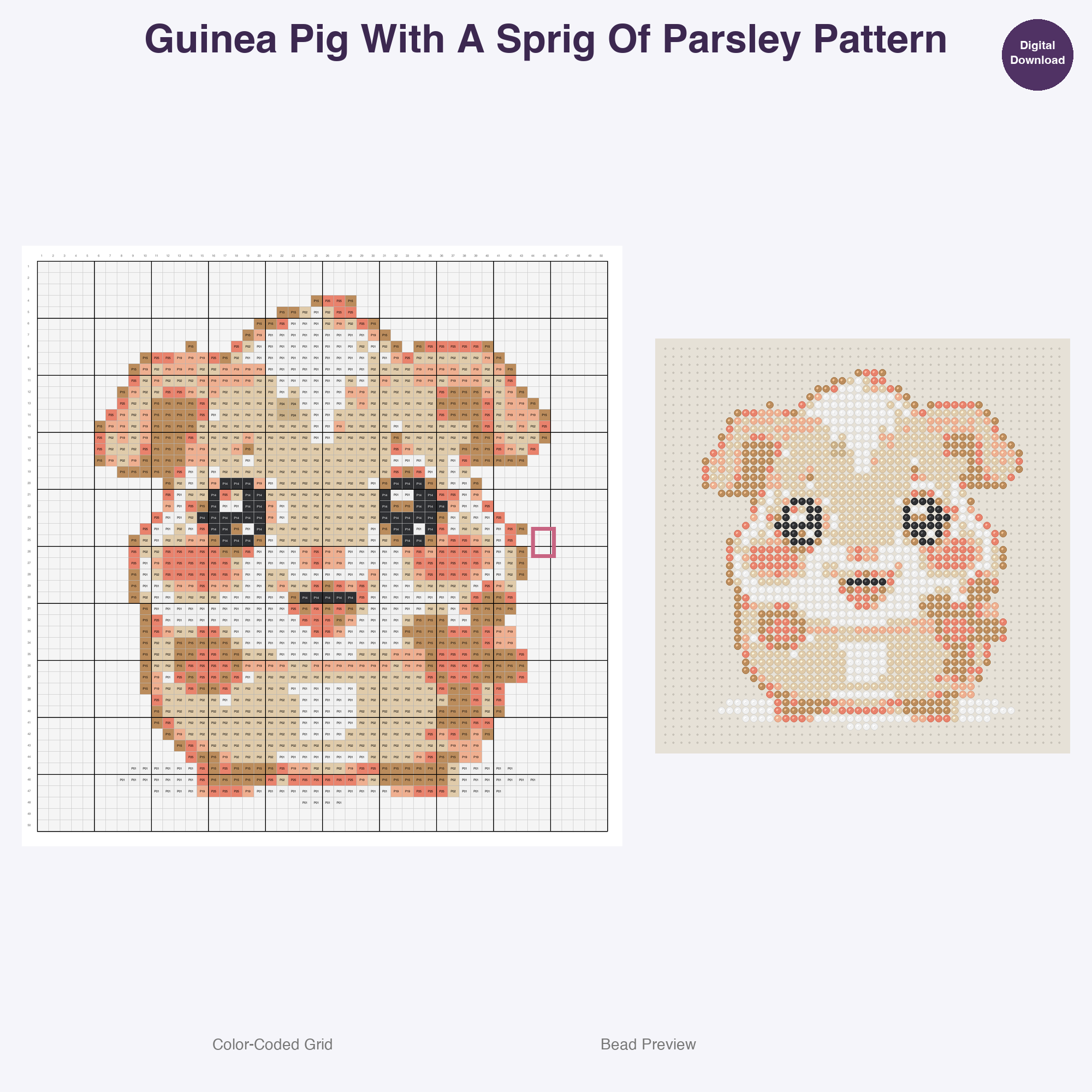 Snack Time Small Pets Perler Bead Patterns, 48 Designs x 3 Grid Sizes (29x29 + 50x50 + 128x128), Fuse Bead PDF Digital Download