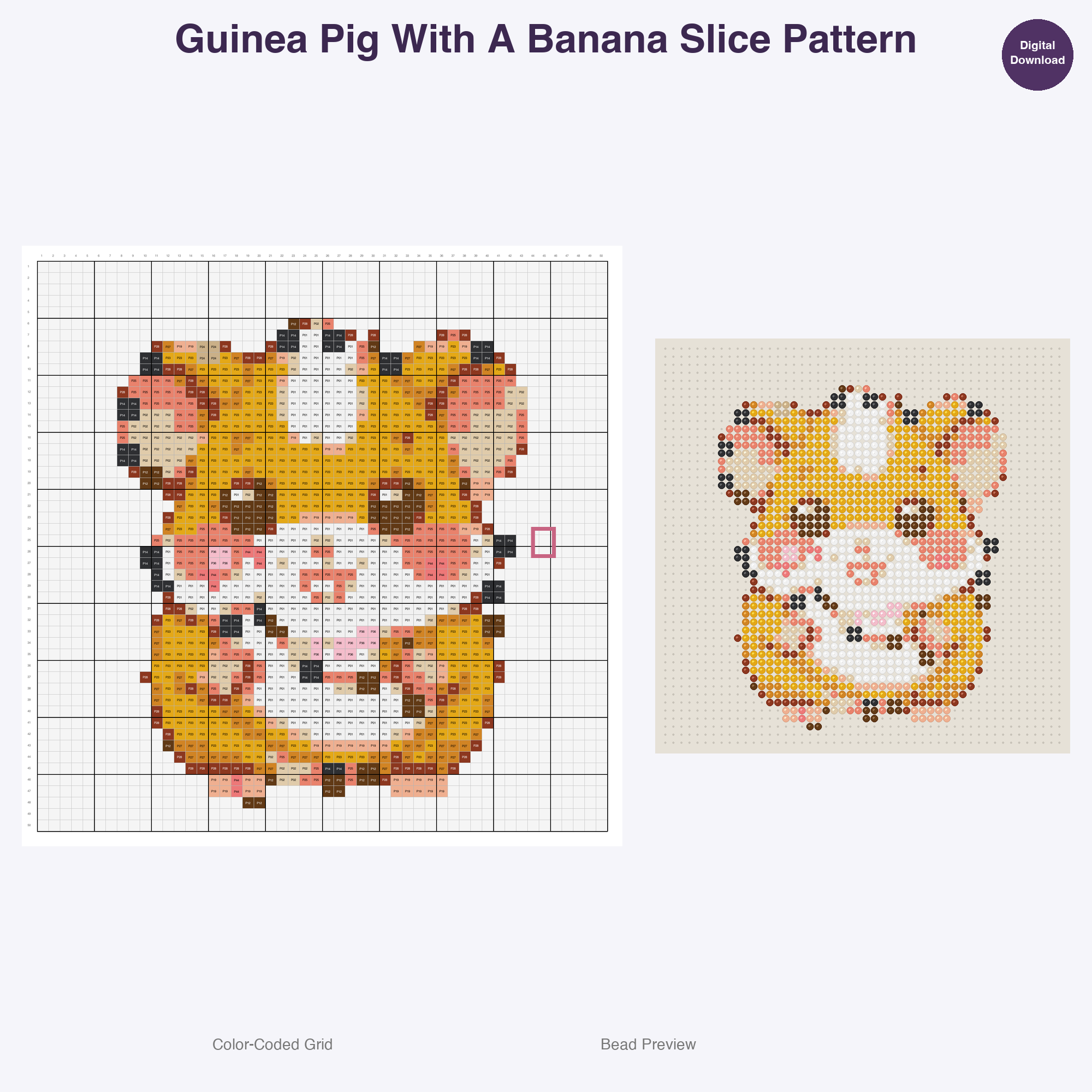 Snack Time Small Pets Perler Bead Patterns, 48 Designs x 3 Grid Sizes (29x29 + 50x50 + 128x128), Fuse Bead PDF Digital Download