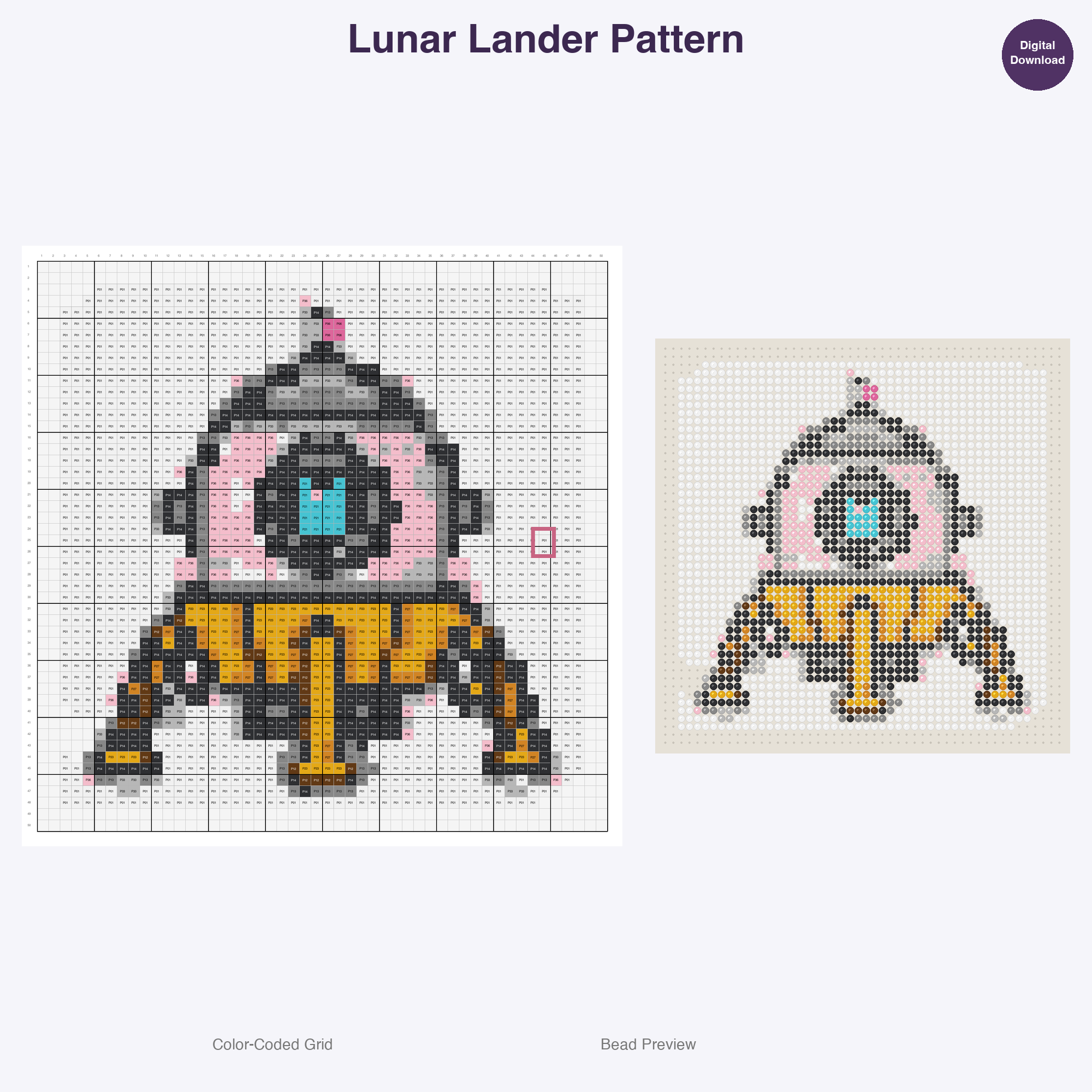 Kawaii Space Astronauts Perler Bead Patterns, 48 Designs x 3 Grid Sizes (29x29 + 50x50 + 128x128), Fuse Bead PDF Digital Download