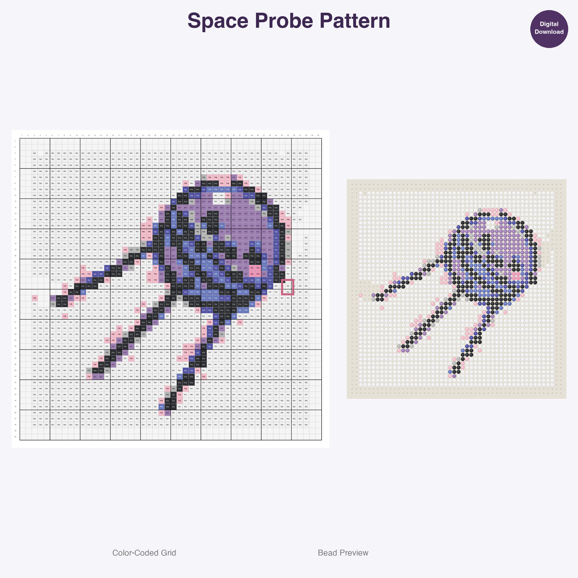 Kawaii Space Astronauts Perler Bead Patterns, 48 Designs x 3 Grid Sizes (29x29 + 50x50 + 128x128), Fuse Bead PDF Digital Download