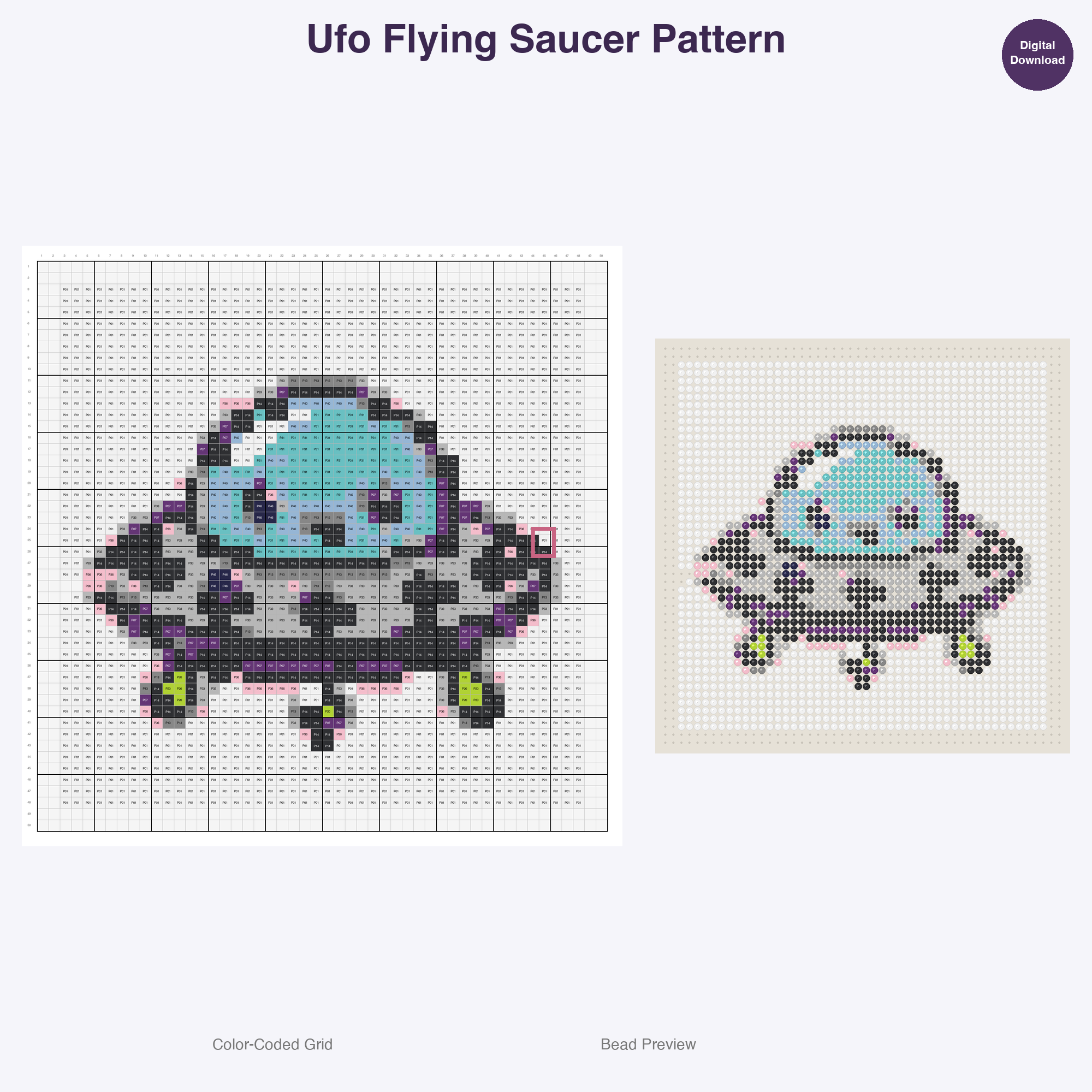 Kawaii Space Astronauts Perler Bead Patterns, 48 Designs x 3 Grid Sizes (29x29 + 50x50 + 128x128), Fuse Bead PDF Digital Download