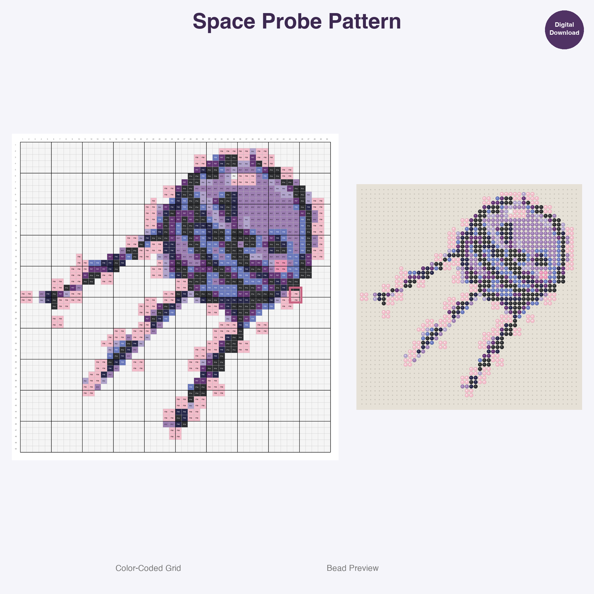 Kawaii Space Astronauts Perler Bead Patterns, 48 Designs x 3 Grid Sizes (29x29 + 50x50 + 128x128), Fuse Bead PDF Digital Download