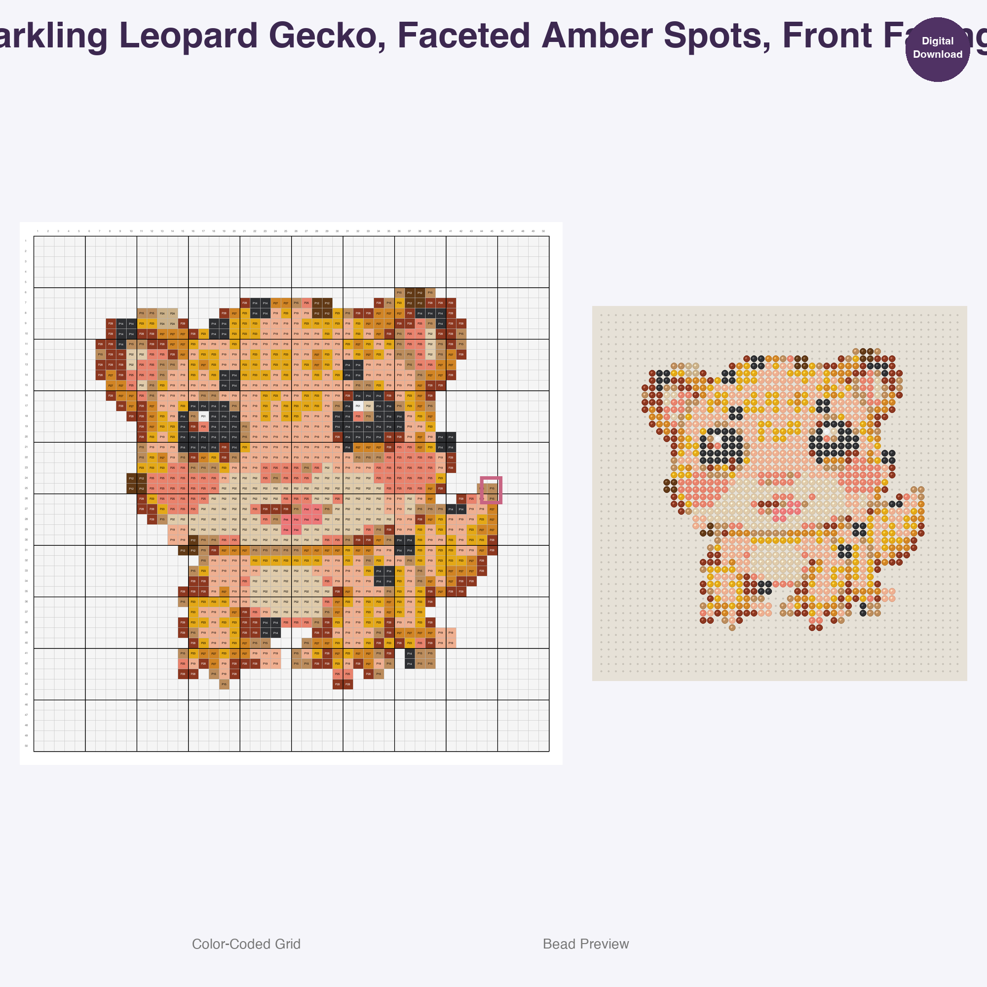 Sparkle Scale Reptiles Perler Bead Patterns, 48 Designs x 2 Grid Sizes (50x50 + 128x128), Fuse Bead PDF Digital Download