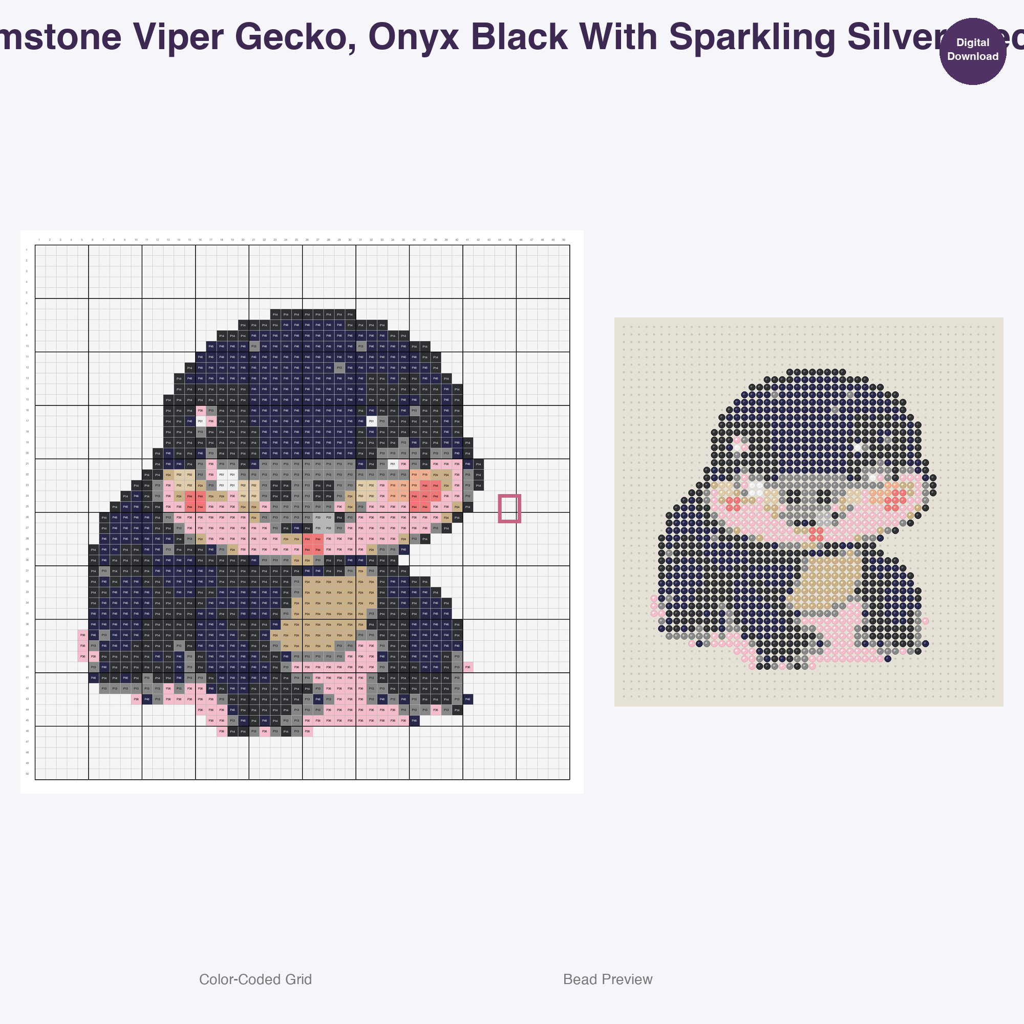 Sparkle Scale Reptiles Perler Bead Patterns, 48 Designs x 2 Grid Sizes (50x50 + 128x128), Fuse Bead PDF Digital Download