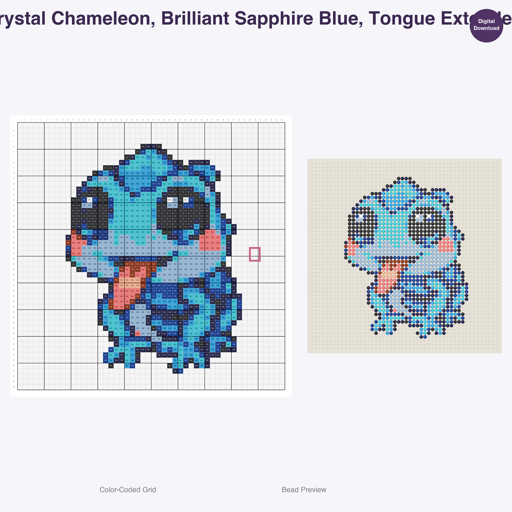 Sparkle Scale Reptiles Perler Bead Patterns, 48 Designs x 2 Grid Sizes (50x50 + 128x128), Fuse Bead PDF Digital Download