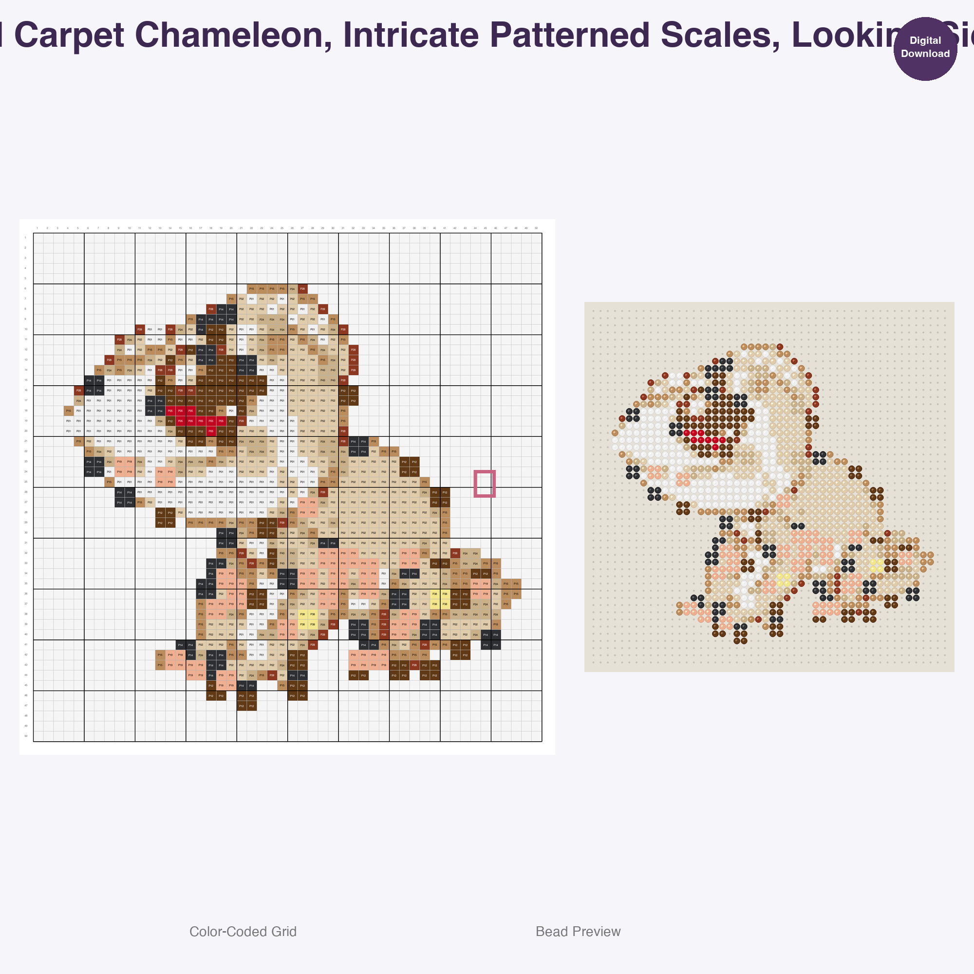 Sparkle Scale Reptiles Perler Bead Patterns, 48 Designs x 2 Grid Sizes (50x50 + 128x128), Fuse Bead PDF Digital Download