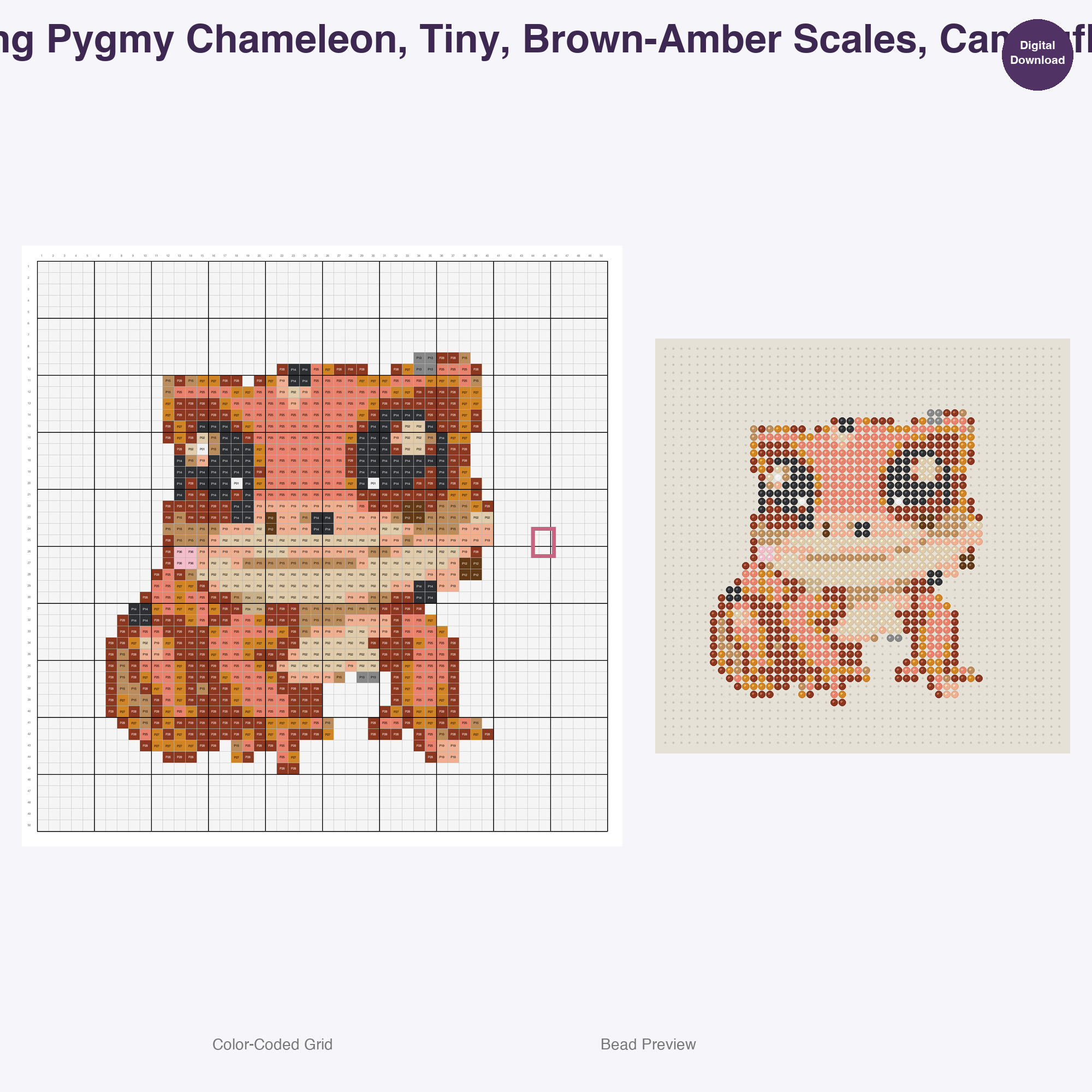 Sparkle Scale Reptiles Perler Bead Patterns, 48 Designs x 2 Grid Sizes (50x50 + 128x128), Fuse Bead PDF Digital Download