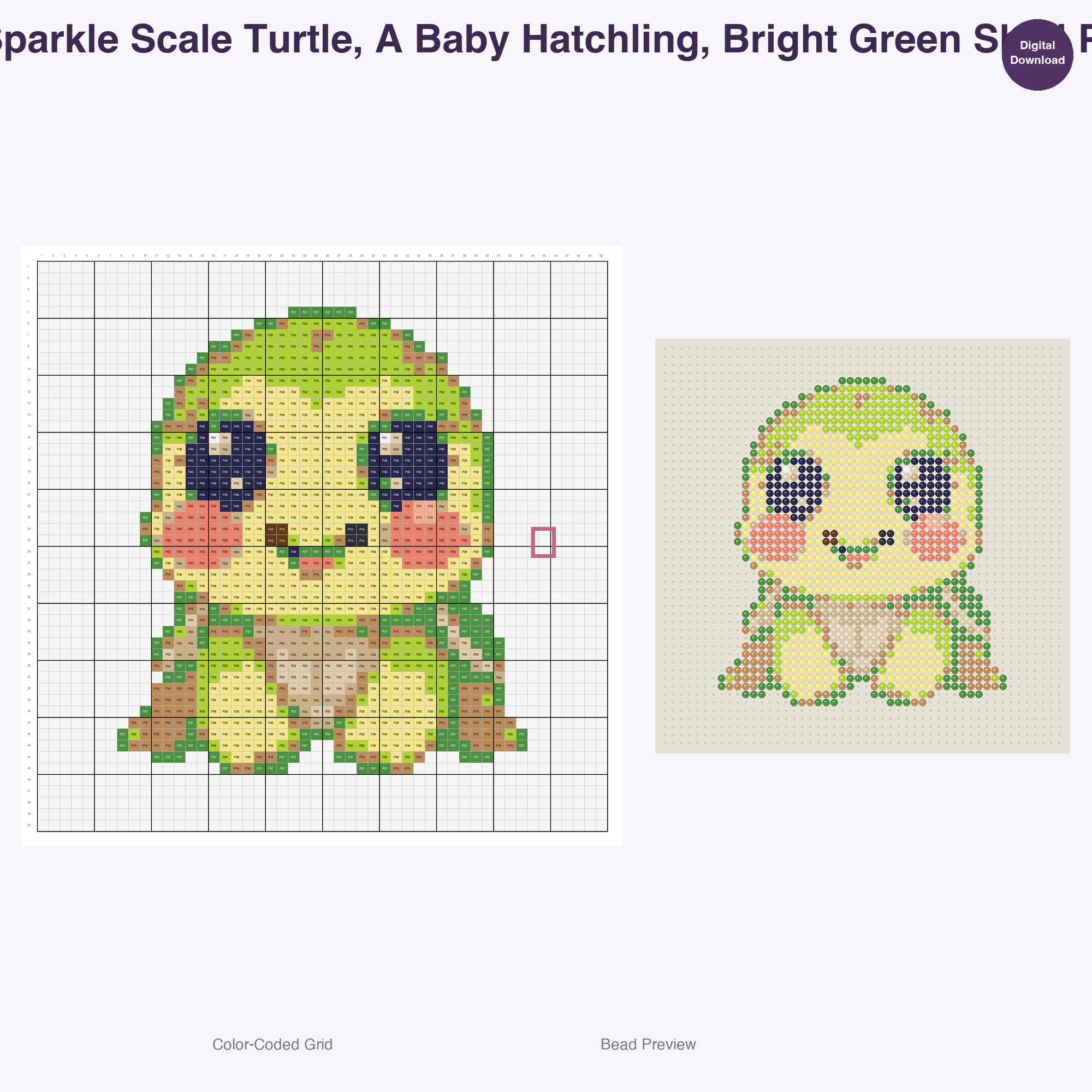 Sparkle Scale Reptiles Perler Bead Patterns, 48 Designs x 2 Grid Sizes (50x50 + 128x128), Fuse Bead PDF Digital Download