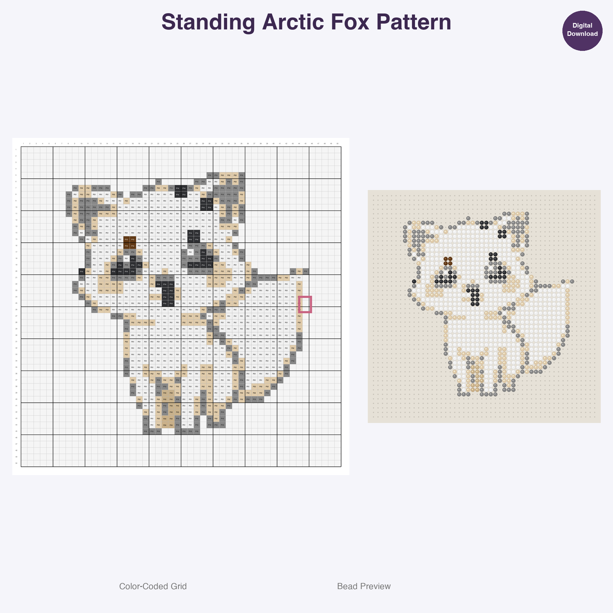 Stylized Forest Animals Perler Bead Patterns, 48 Designs x 3 Grid Sizes (29x29 + 50x50 + 128x128), Fuse Bead PDF Digital Download