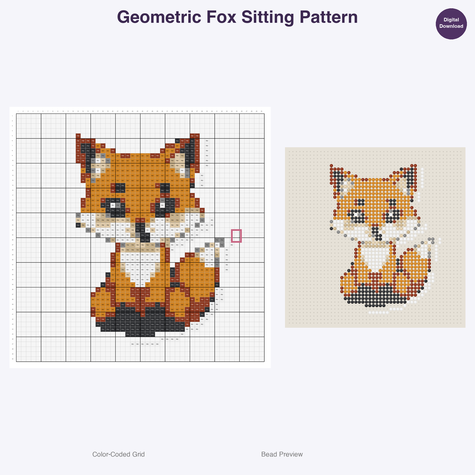 Stylized Forest Animals Perler Bead Patterns, 48 Designs x 3 Grid Sizes (29x29 + 50x50 + 128x128), Fuse Bead PDF Digital Download