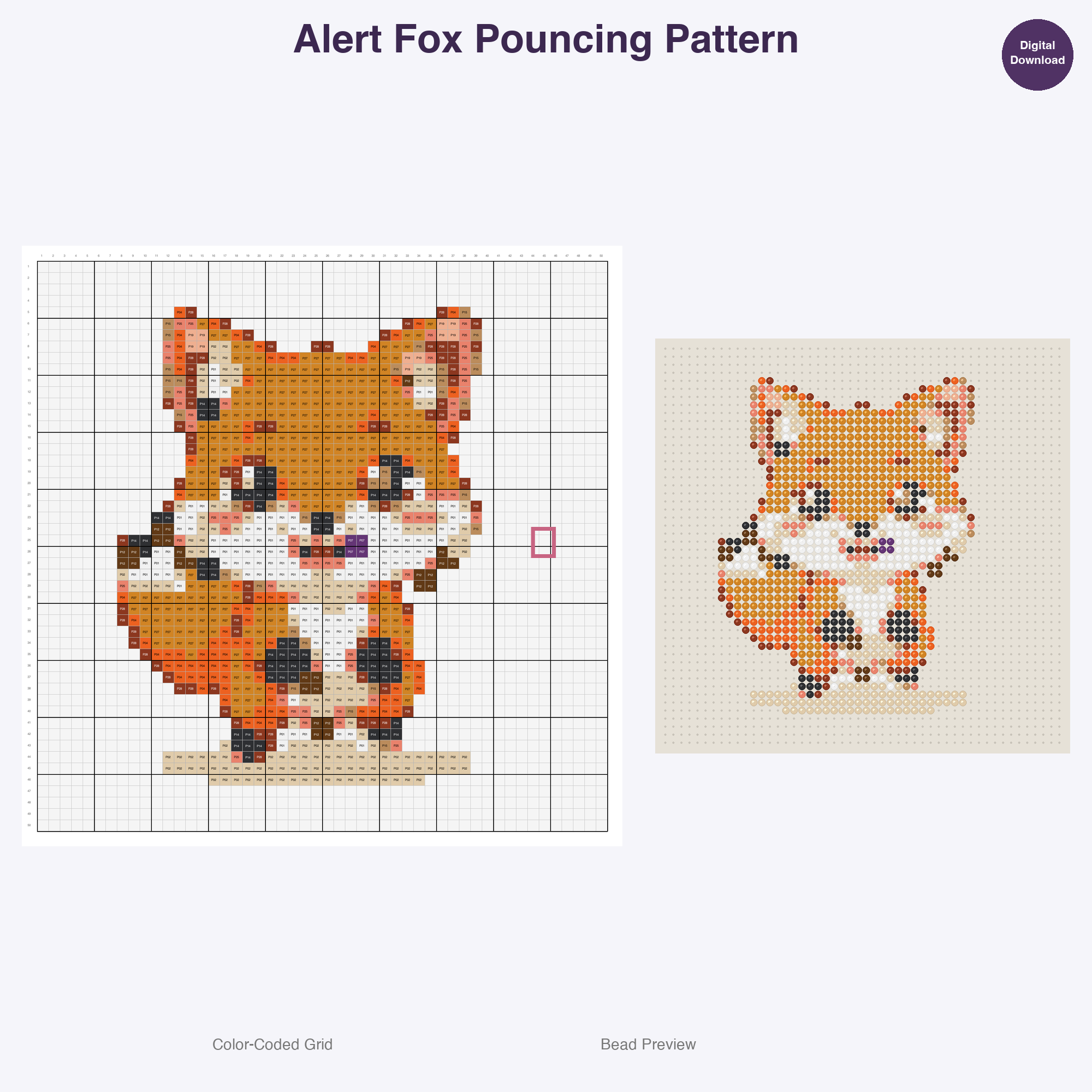 Stylized Forest Animals Perler Bead Patterns, 48 Designs x 3 Grid Sizes (29x29 + 50x50 + 128x128), Fuse Bead PDF Digital Download