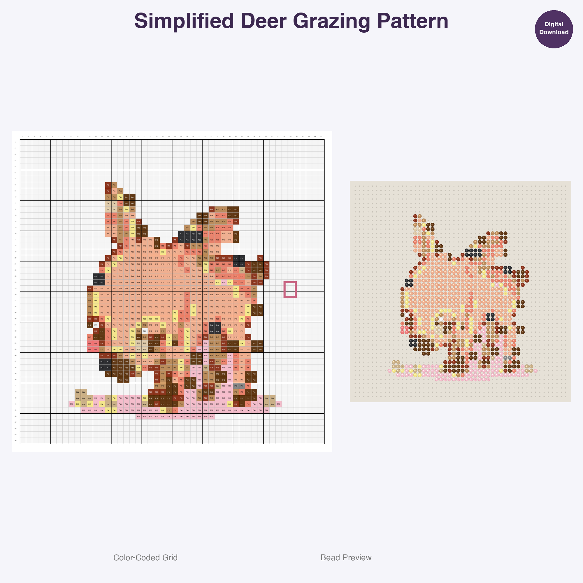 Stylized Forest Animals Perler Bead Patterns, 48 Designs x 3 Grid Sizes (29x29 + 50x50 + 128x128), Fuse Bead PDF Digital Download